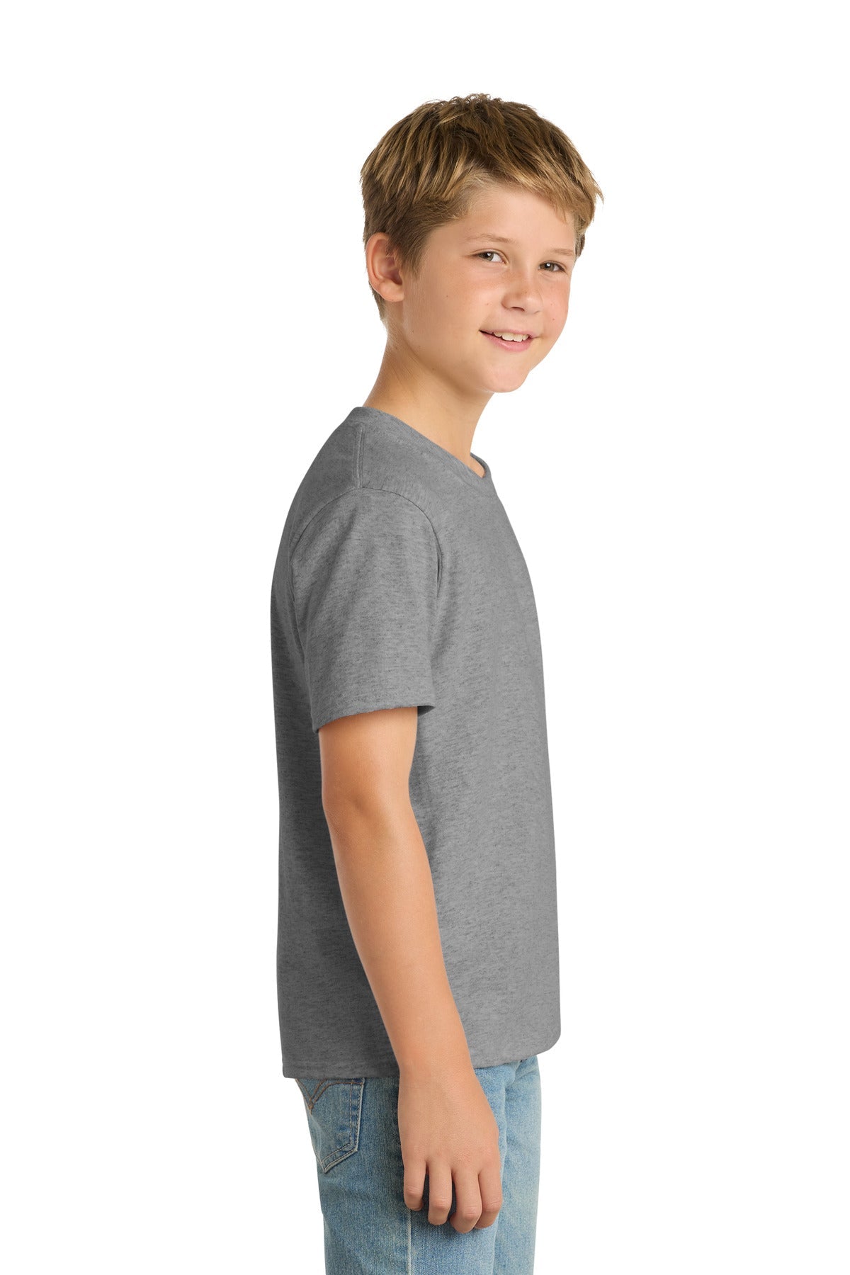 Athletic Hthr Port & Co Youth Core Blend Tee. PC55Y