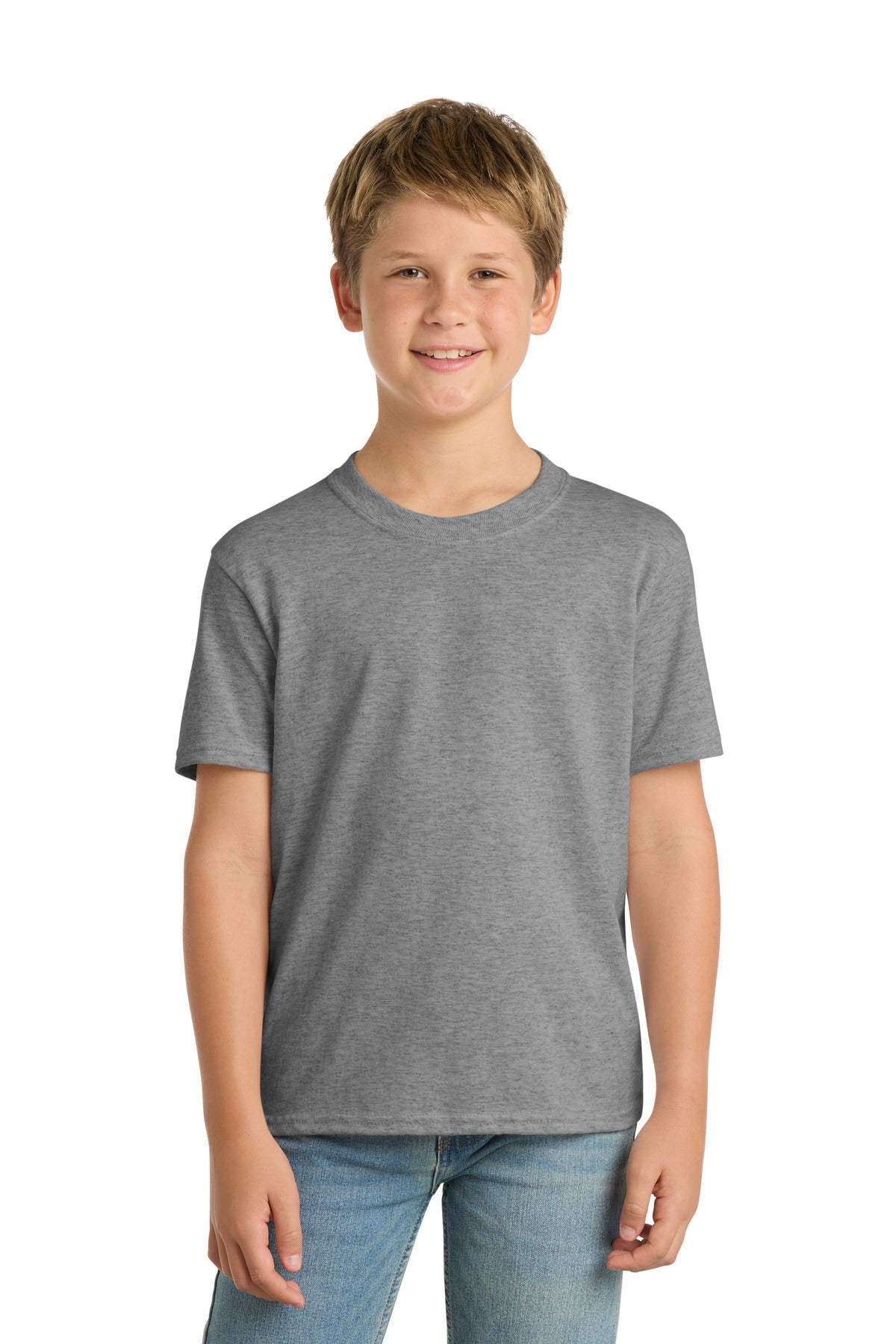 Athletic Hthr Port & Co Youth Core Blend Tee. PC55Y
