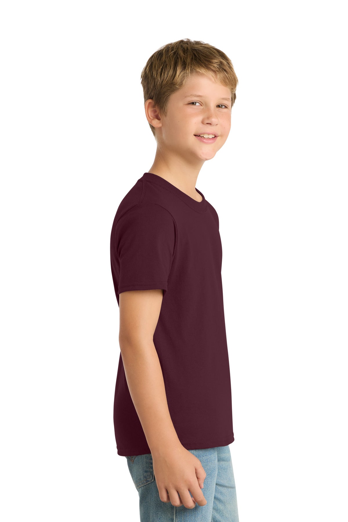 Athletic Mroon Port & Co Youth Core Blend Tee. PC55Y