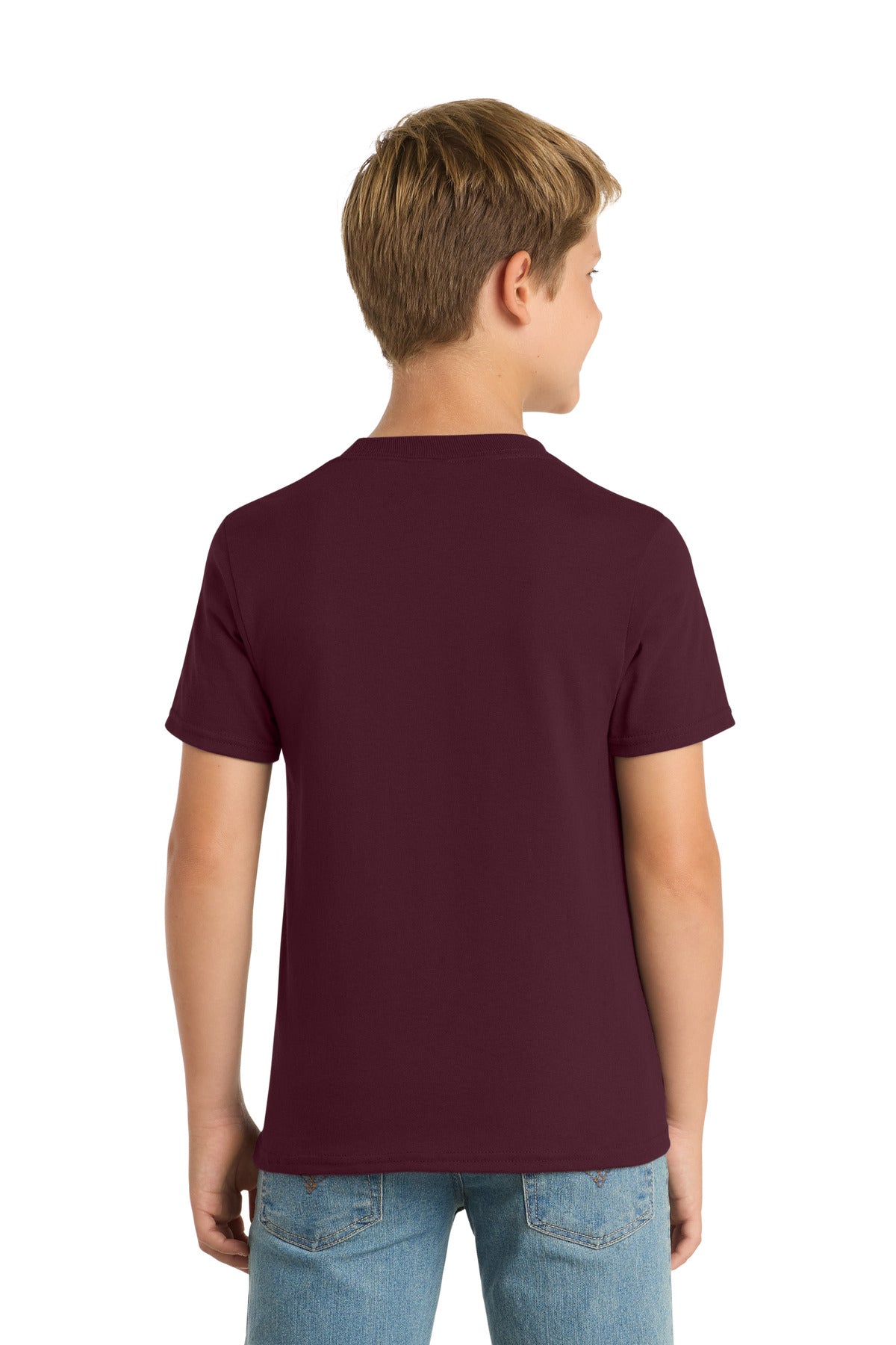 Athletic Mroon Port & Co Youth Core Blend Tee. PC55Y