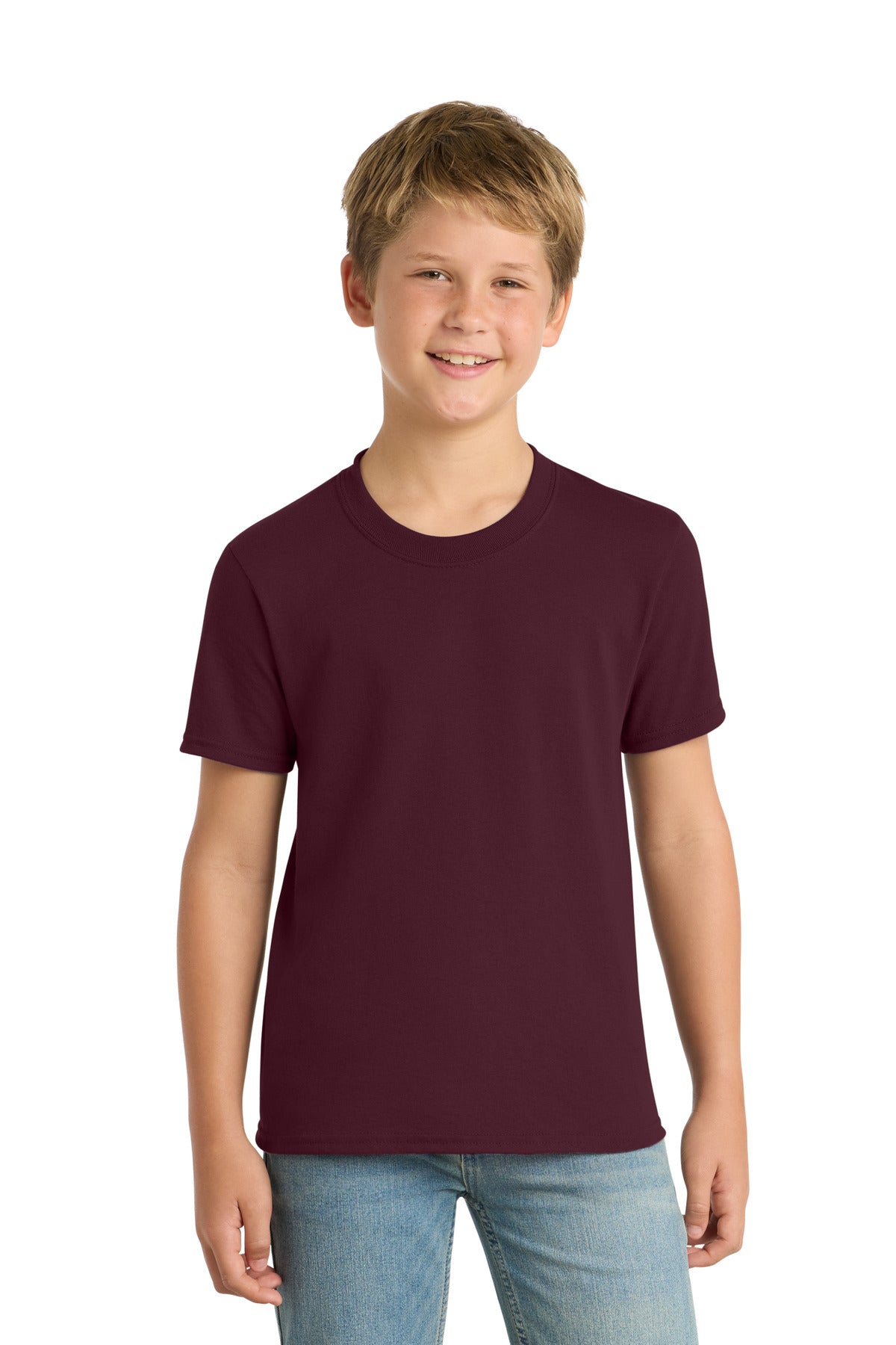 Athletic Mroon Port & Co Youth Core Blend Tee. PC55Y