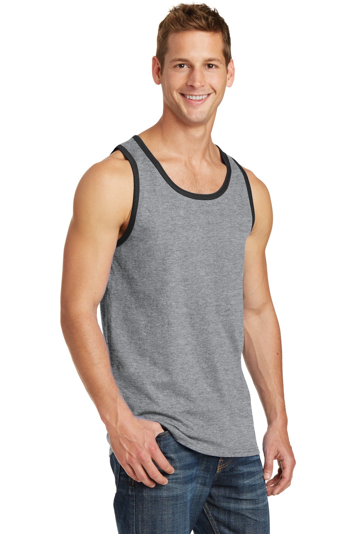 AthlHth/Jt Blk Port & Co Core Cotton Tank Top. PC54TT