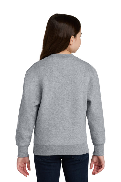 AthlHthr Port & Co Youth Core Fleece Crewneck Pocket Sweatshirt PC78YPKT