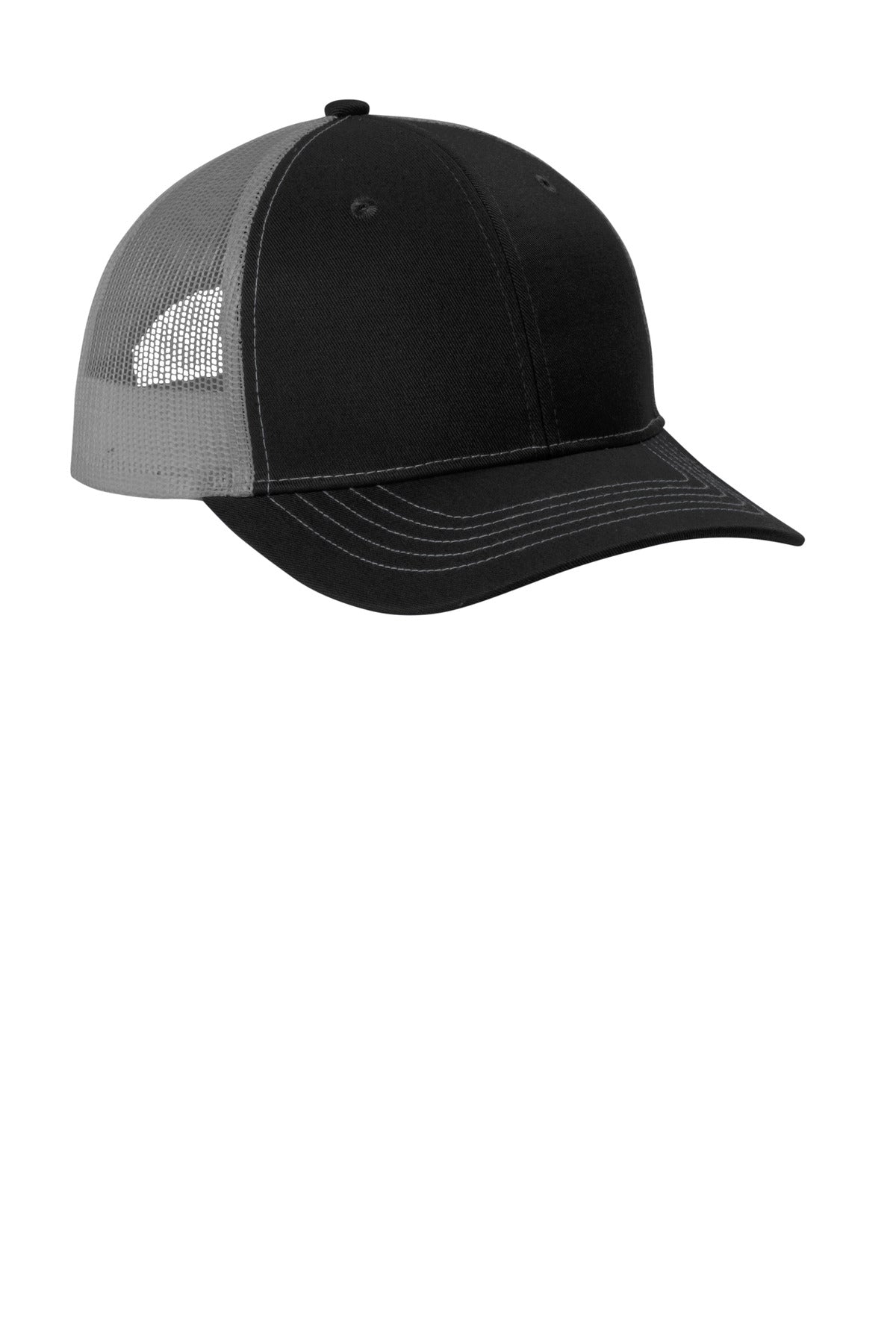 Bk/GyStl Port Authority Youth Snapback Trucker Cap YC402
