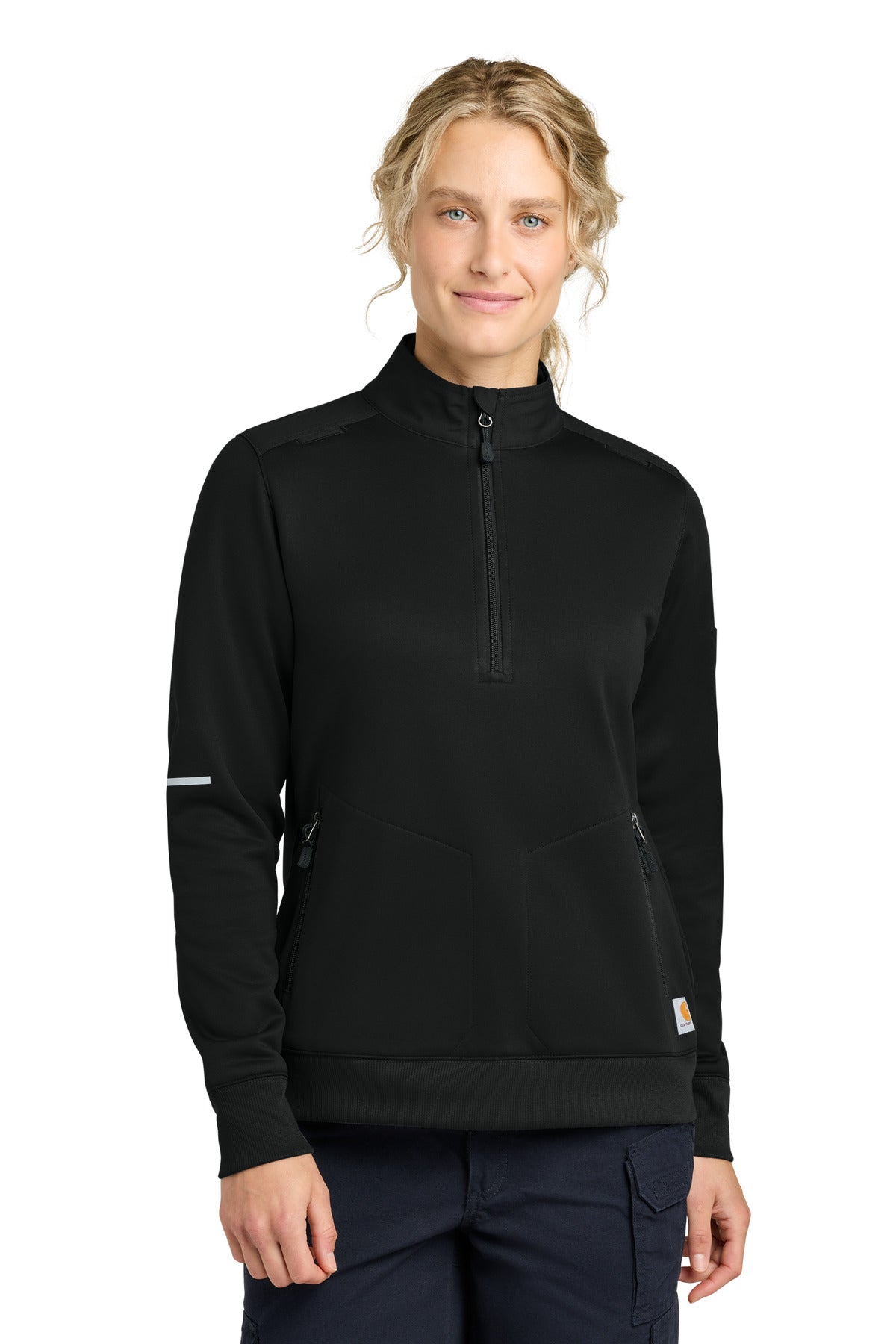 Black Carhartt Women's FLD & RSCU 1/2-Zip Mid-Layer CTC82912