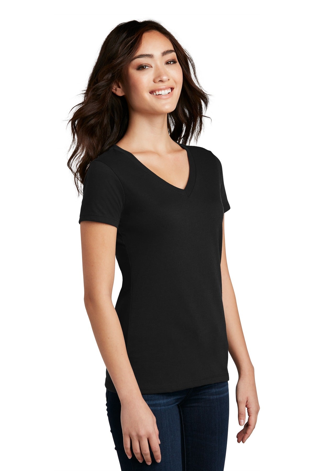 Black District Women's Perfect Blend CVC V-Neck Tee. DM1190L