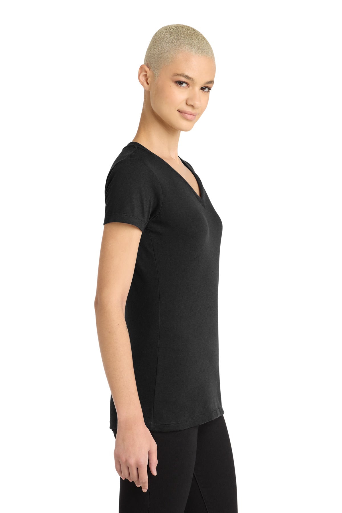 Black District Women's Perfect Blend CVC V-Neck Tee. DM1190L