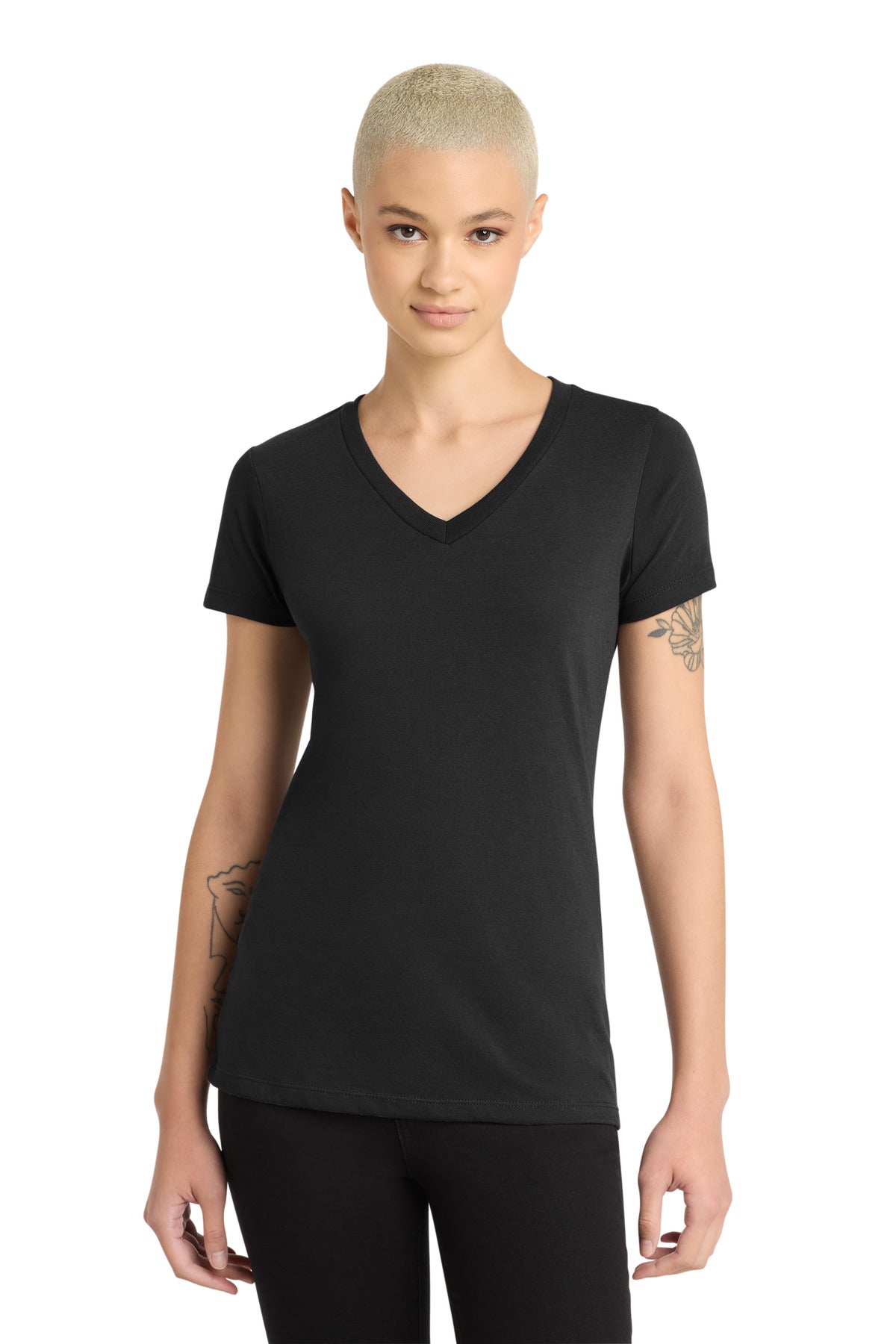 Black District Women's Perfect Blend CVC V-Neck Tee. DM1190L