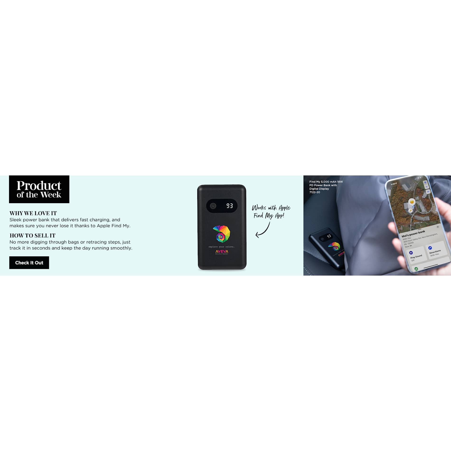 Black Find My 5000 mAh 18W PD Power Bank/Digital Display