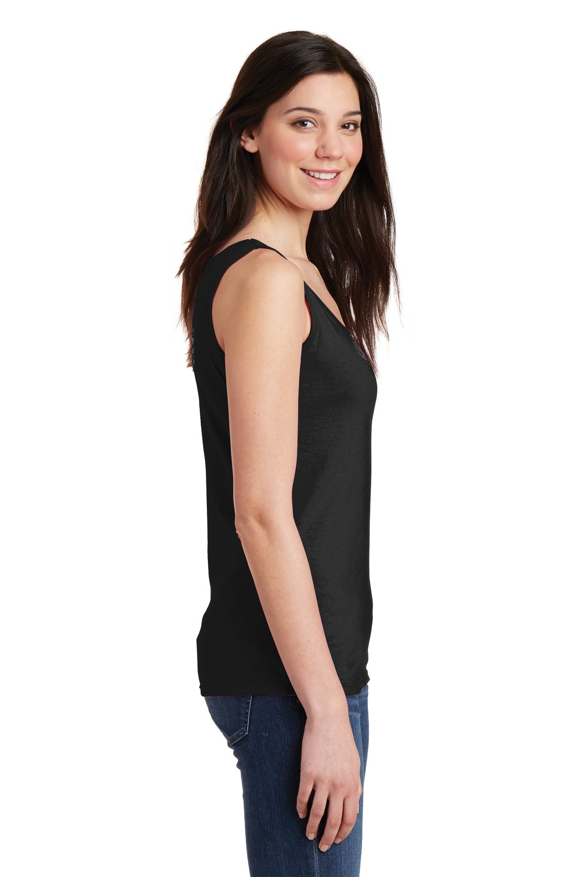 Black Gildan Softstyle Junior Fit Tank Top. 64200L
