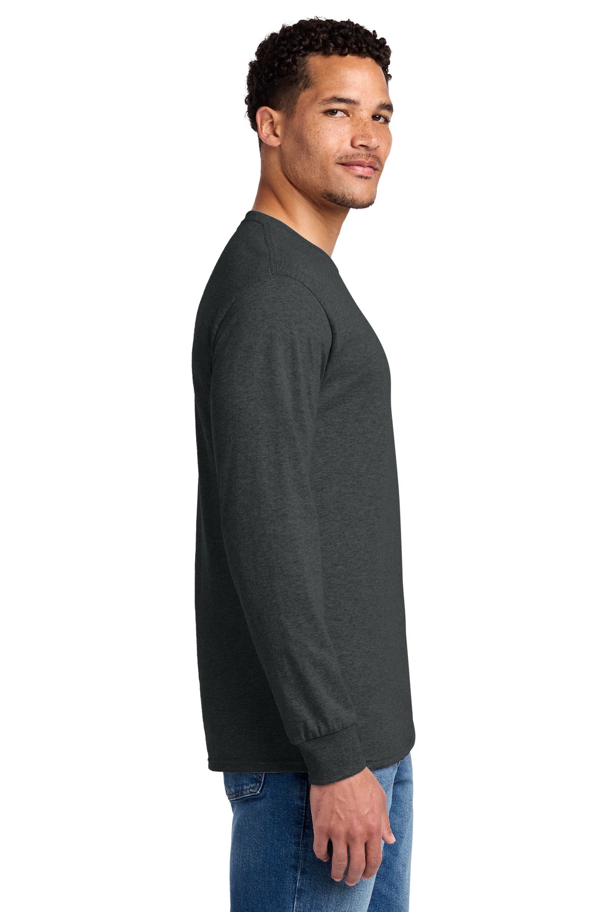 Black Heather Jerzees - Dri-Power 50/50 Cotton/Poly Long Sleeve T-Shirt. 29LS