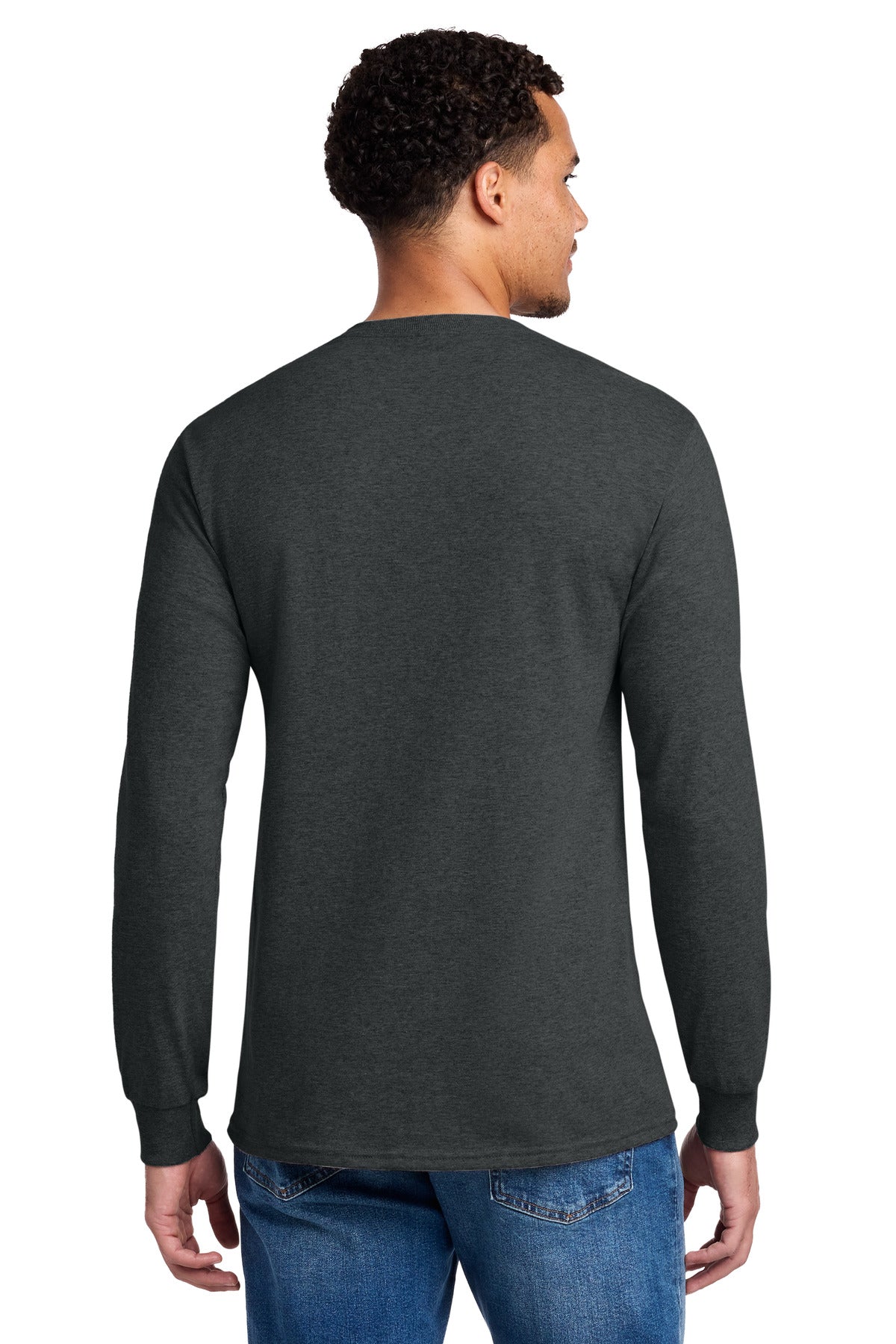 Black Heather Jerzees - Dri-Power 50/50 Cotton/Poly Long Sleeve T-Shirt. 29LS
