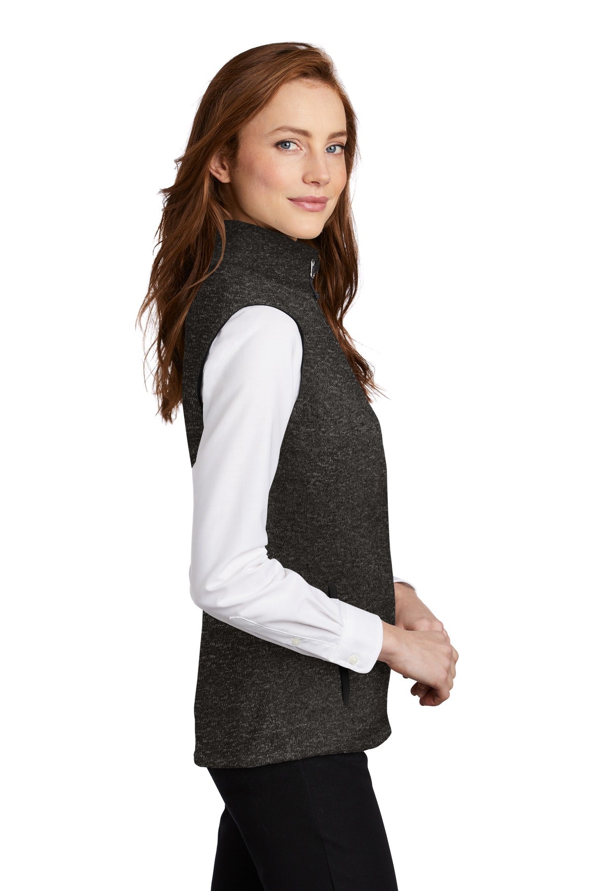 Black Heather Port Authority Women's Sweater Fleece Vest L236