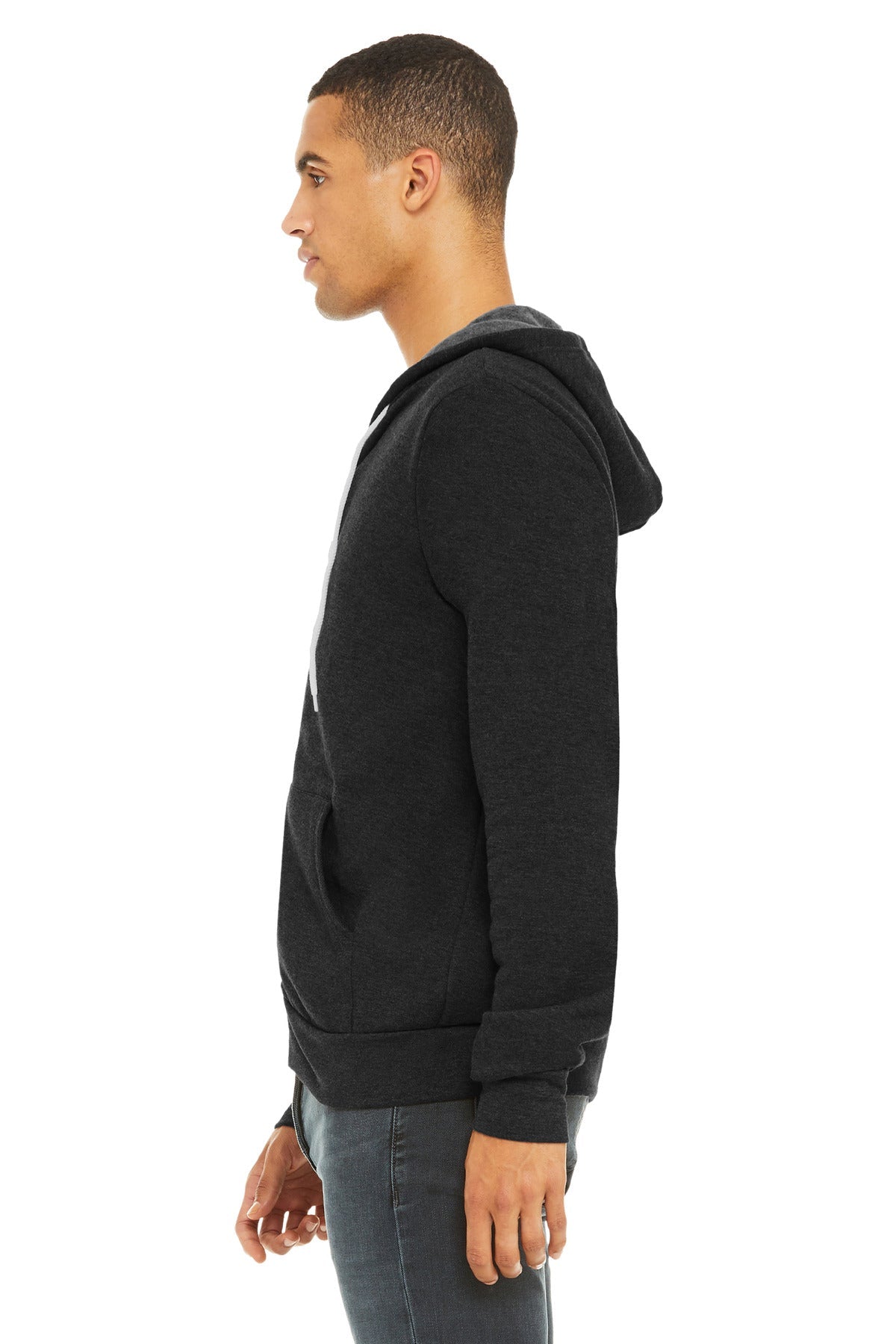 Black Ht BELLA+CANVAS Unisex Sponge Fleece Full-Zip Hoodie. BC3739