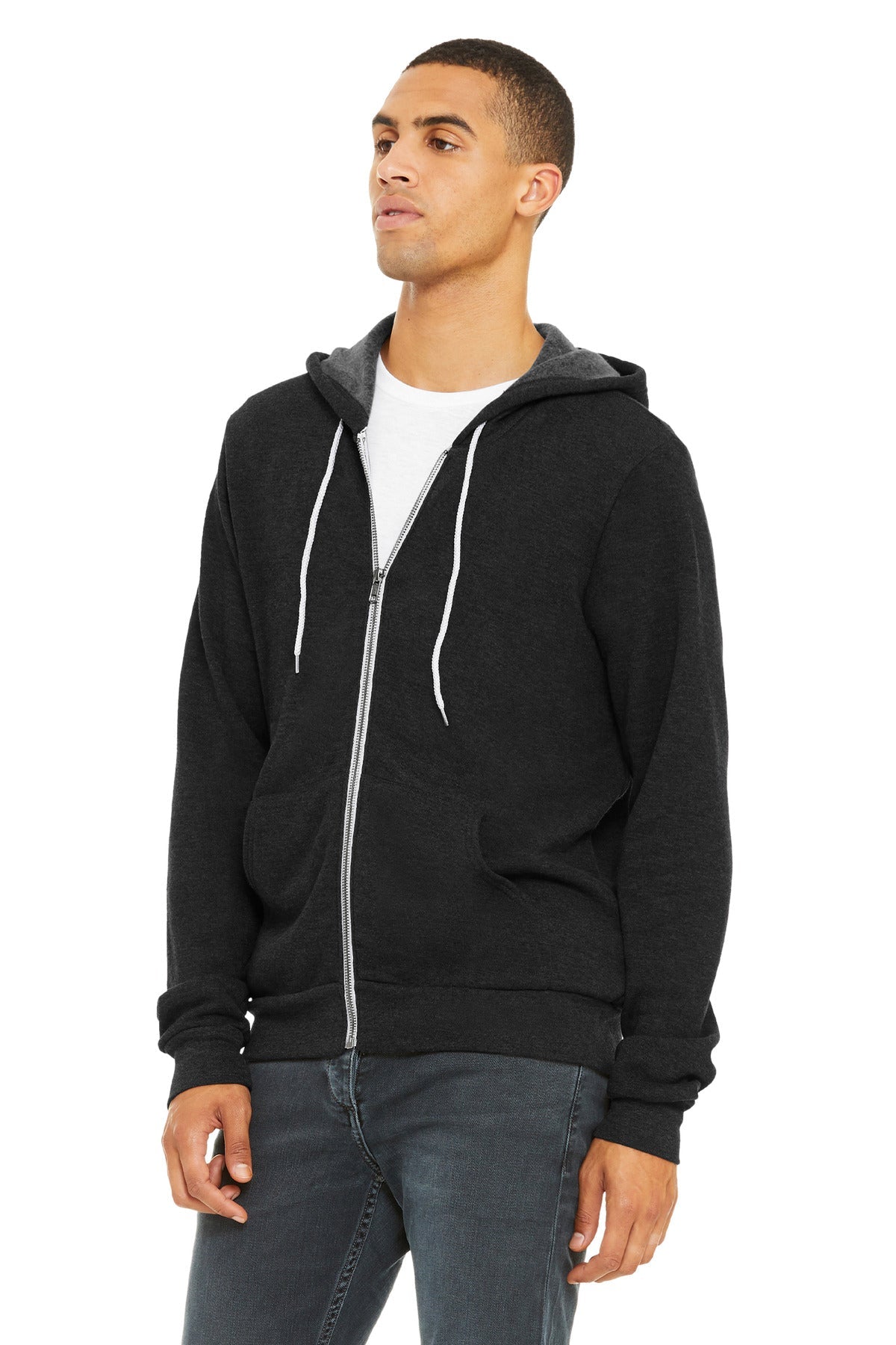 Black Ht BELLA+CANVAS Unisex Sponge Fleece Full-Zip Hoodie. BC3739