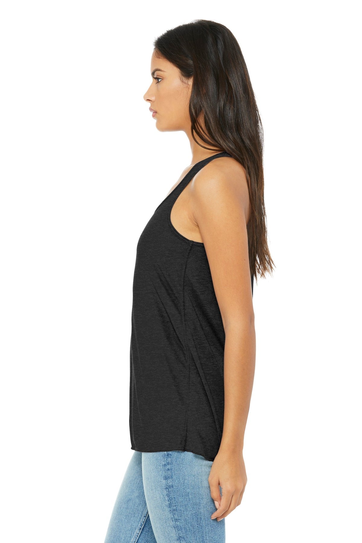 Black Ht BELLA+CANVAS Women's Flowy Racerback Tank. BC8800