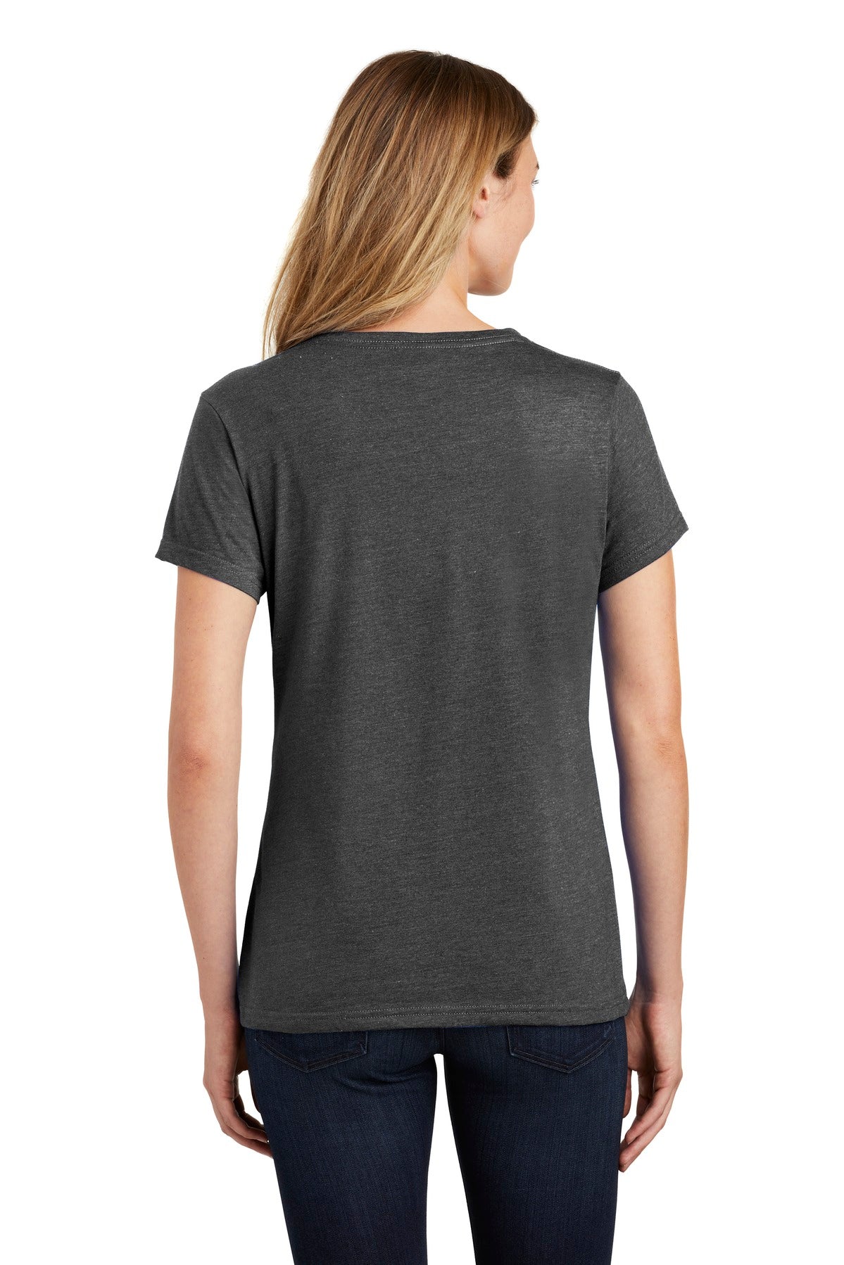 Black Hthr Port & Co Women's Fan Favorite Blend V-Neck Tee. LPC455V