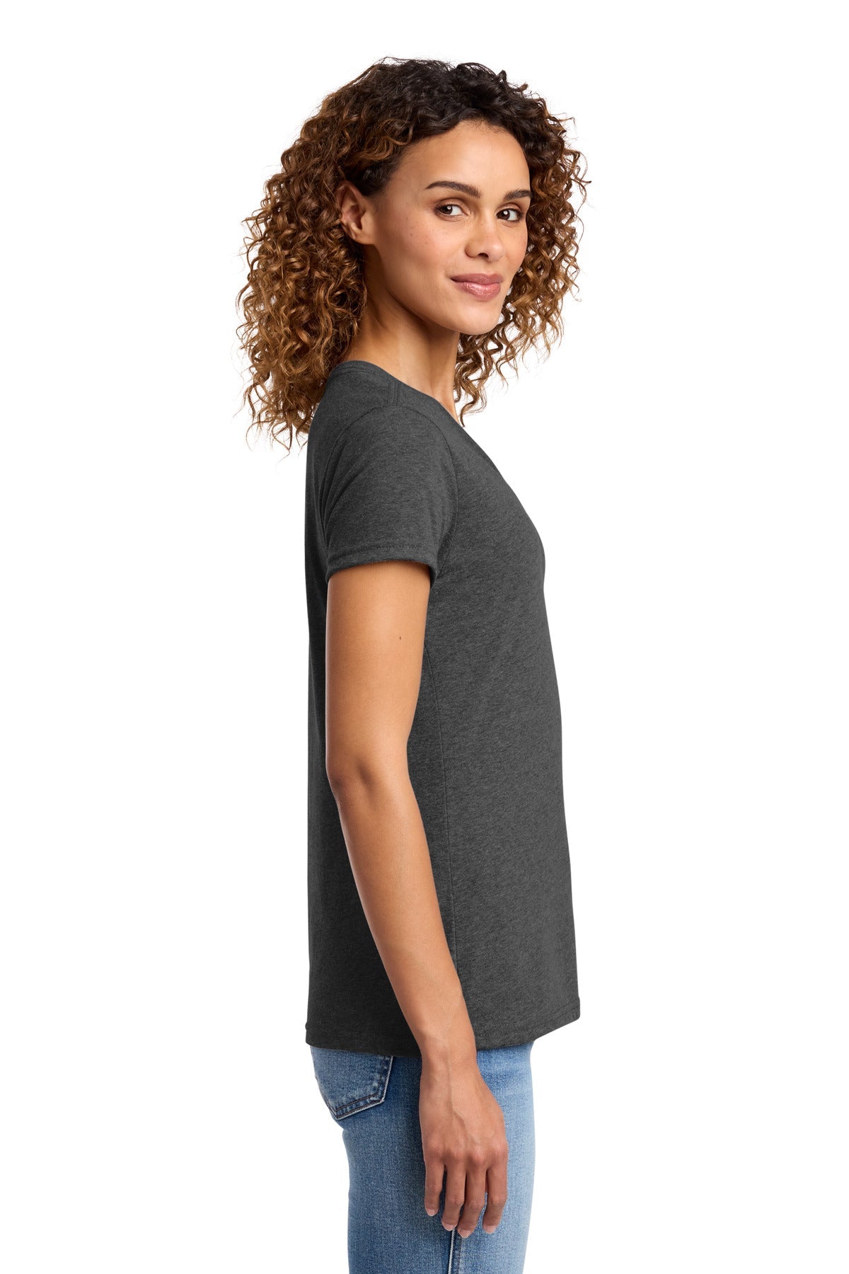 Black Hthr Port & Co Women's Fan Favorite Blend V-Neck Tee. LPC455V