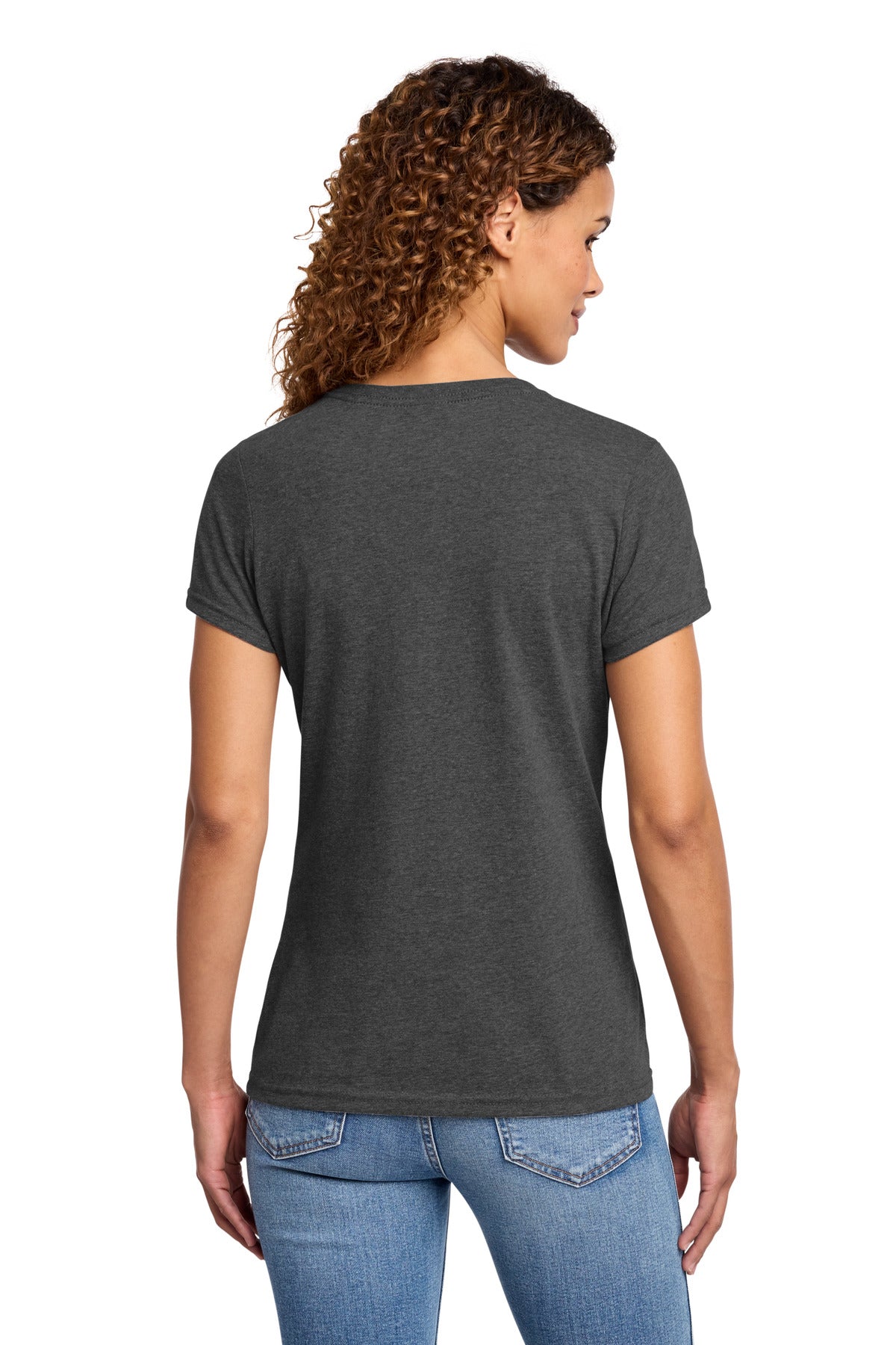 Black Hthr Port & Co Women's Fan Favorite Blend V-Neck Tee. LPC455V
