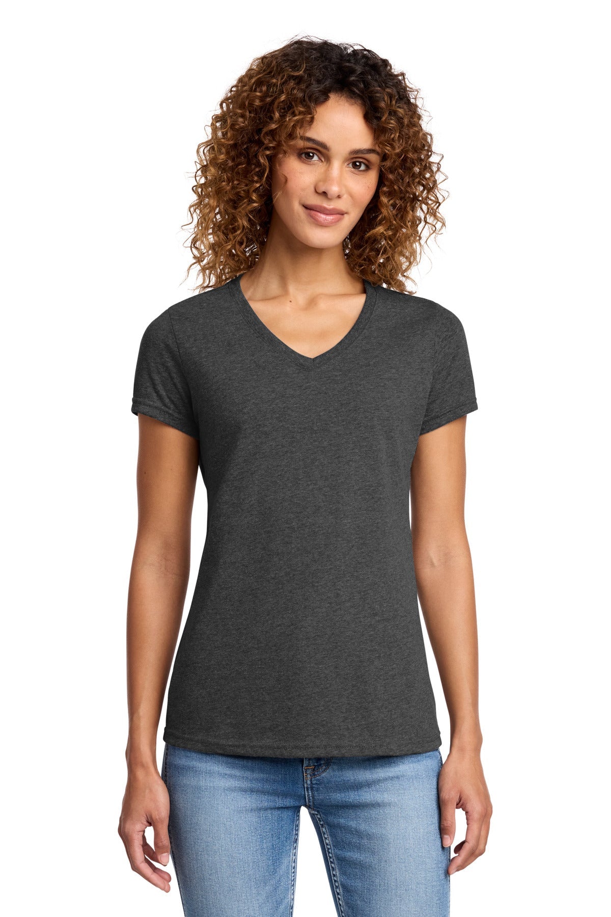 Black Hthr Port & Co Women's Fan Favorite Blend V-Neck Tee. LPC455V