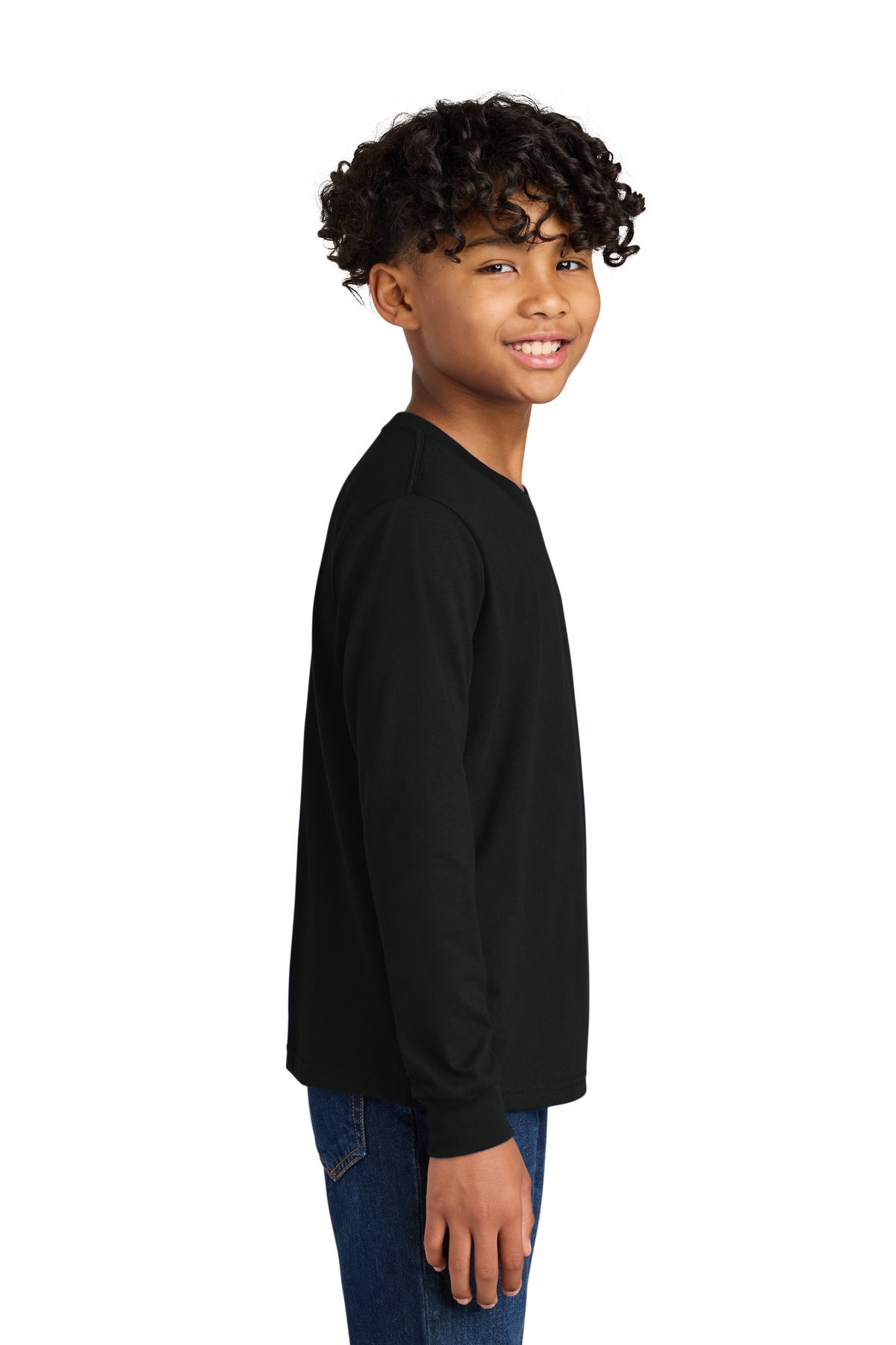 Black Next Level Apparel Youth Cotton Long Sleeve Tee NL3311