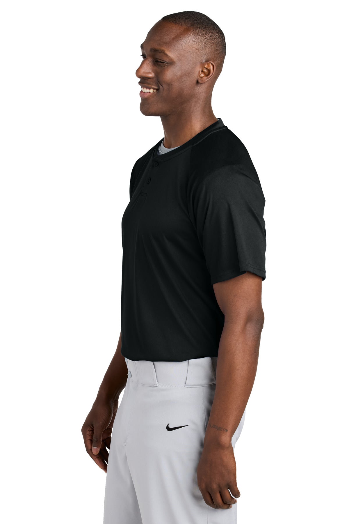 Black Sport-Tek PosiCharge Competitor 2-Button Henley ST359