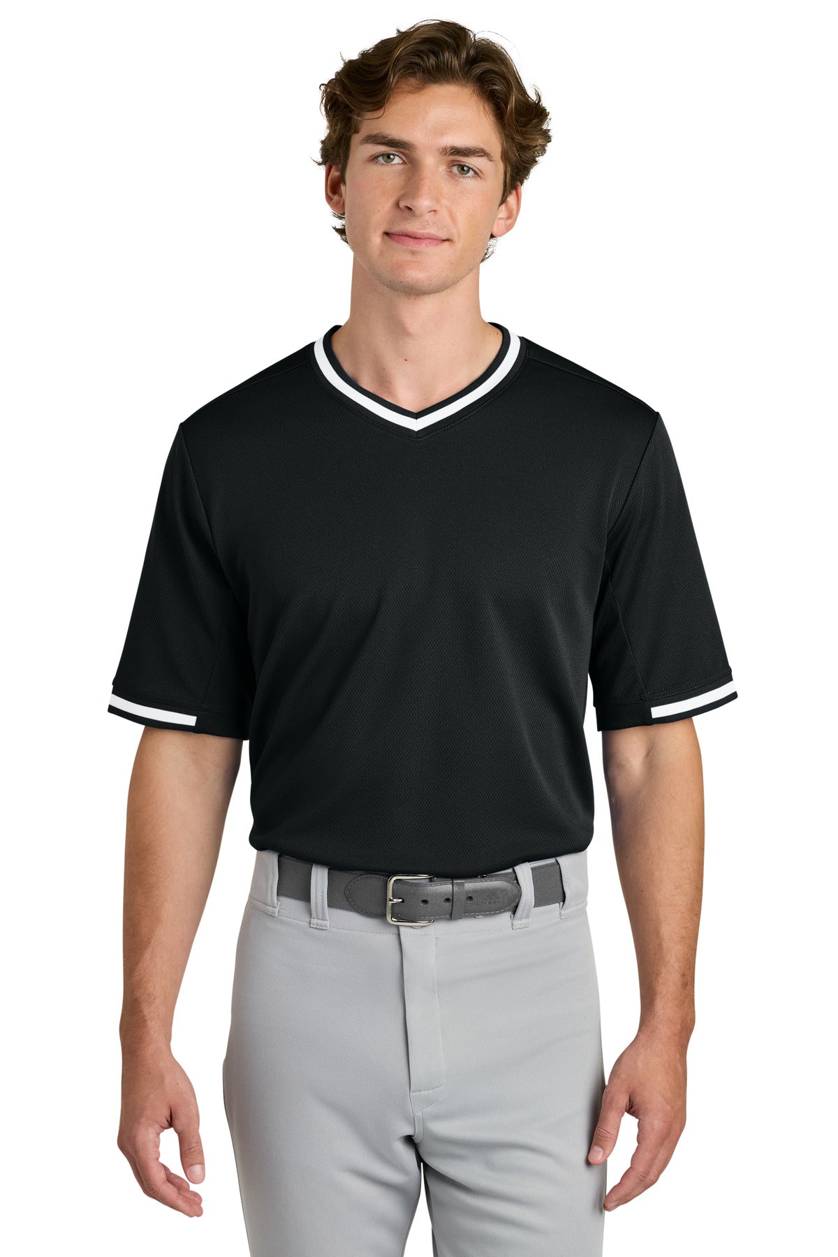 Black Sport-Tek Tough Mesh V-Neck Baseball Jersey ST221