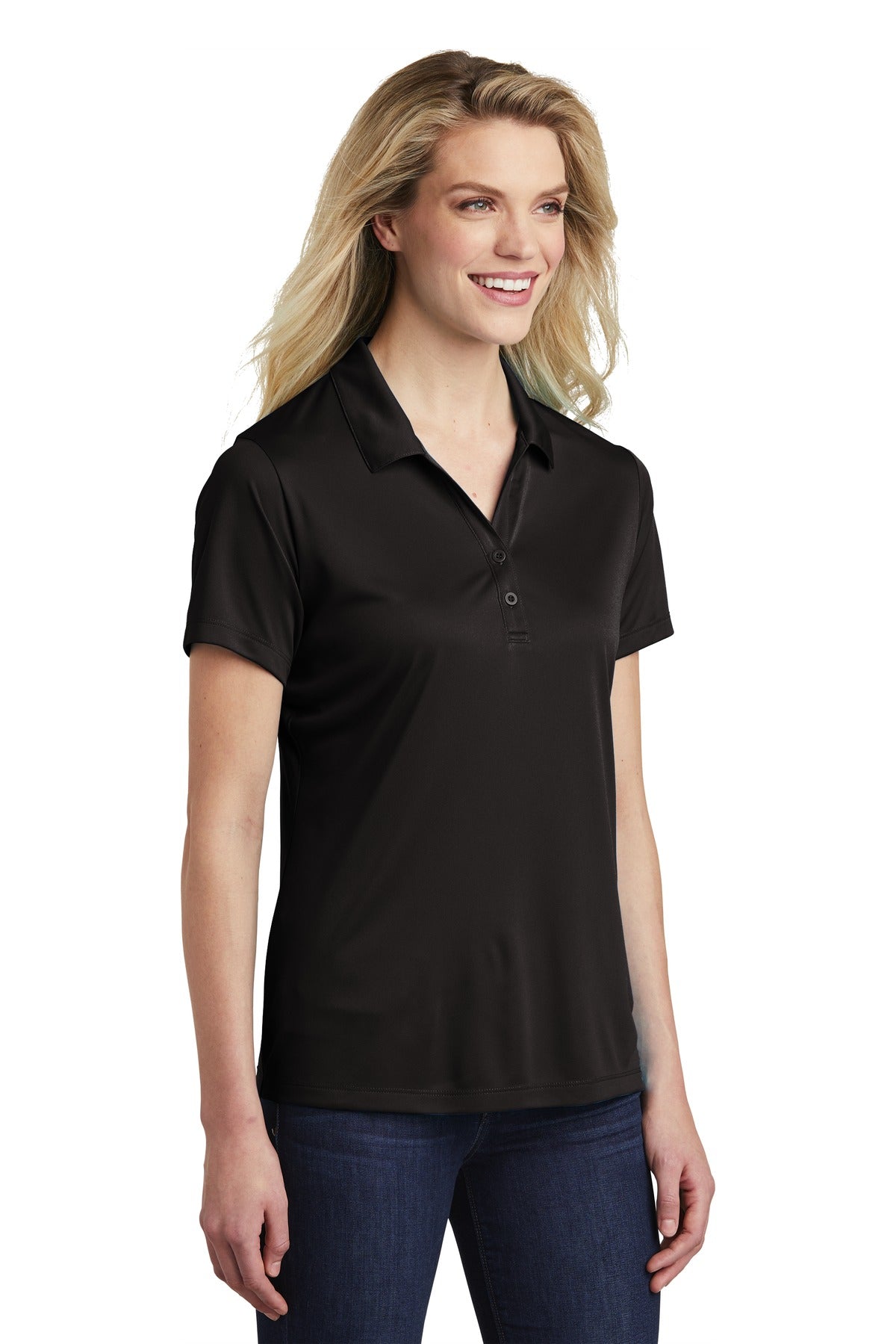 Black Sport-Tek Women's PosiCharge Competitor Polo. LST550