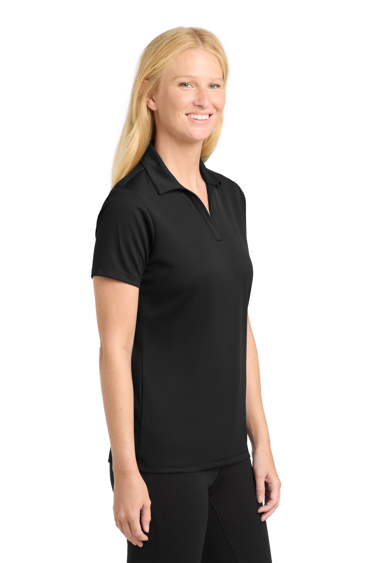Black Sport-Tek Women's PosiCharge RacerMesh Polo. LST640