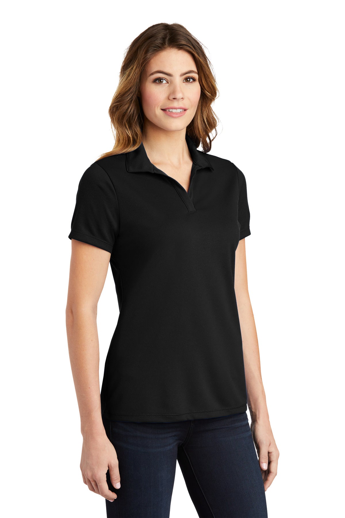 Black Sport-Tek Women's PosiCharge RacerMesh Polo. LST640