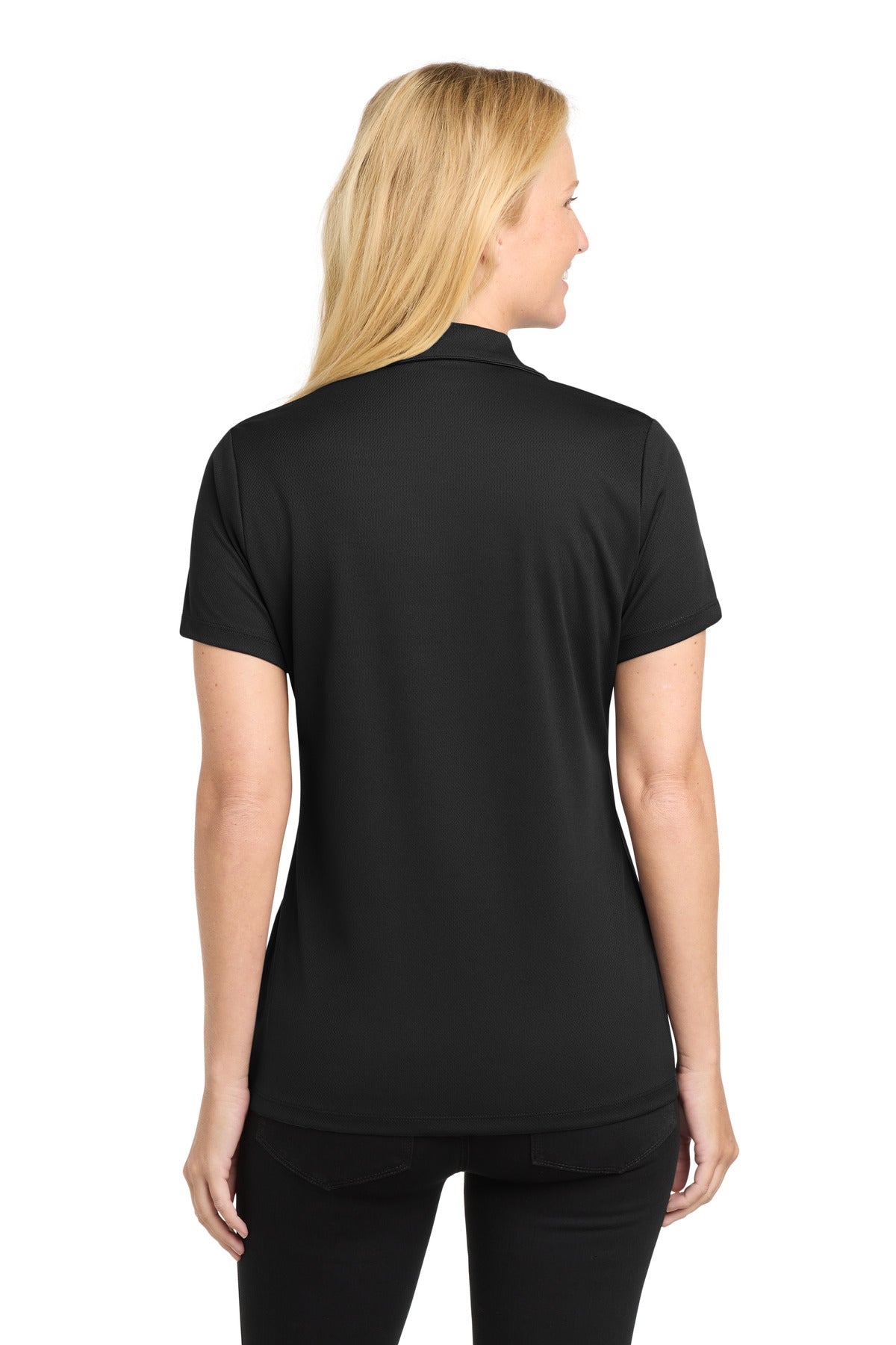 Black Sport-Tek Women's PosiCharge RacerMesh Polo. LST640