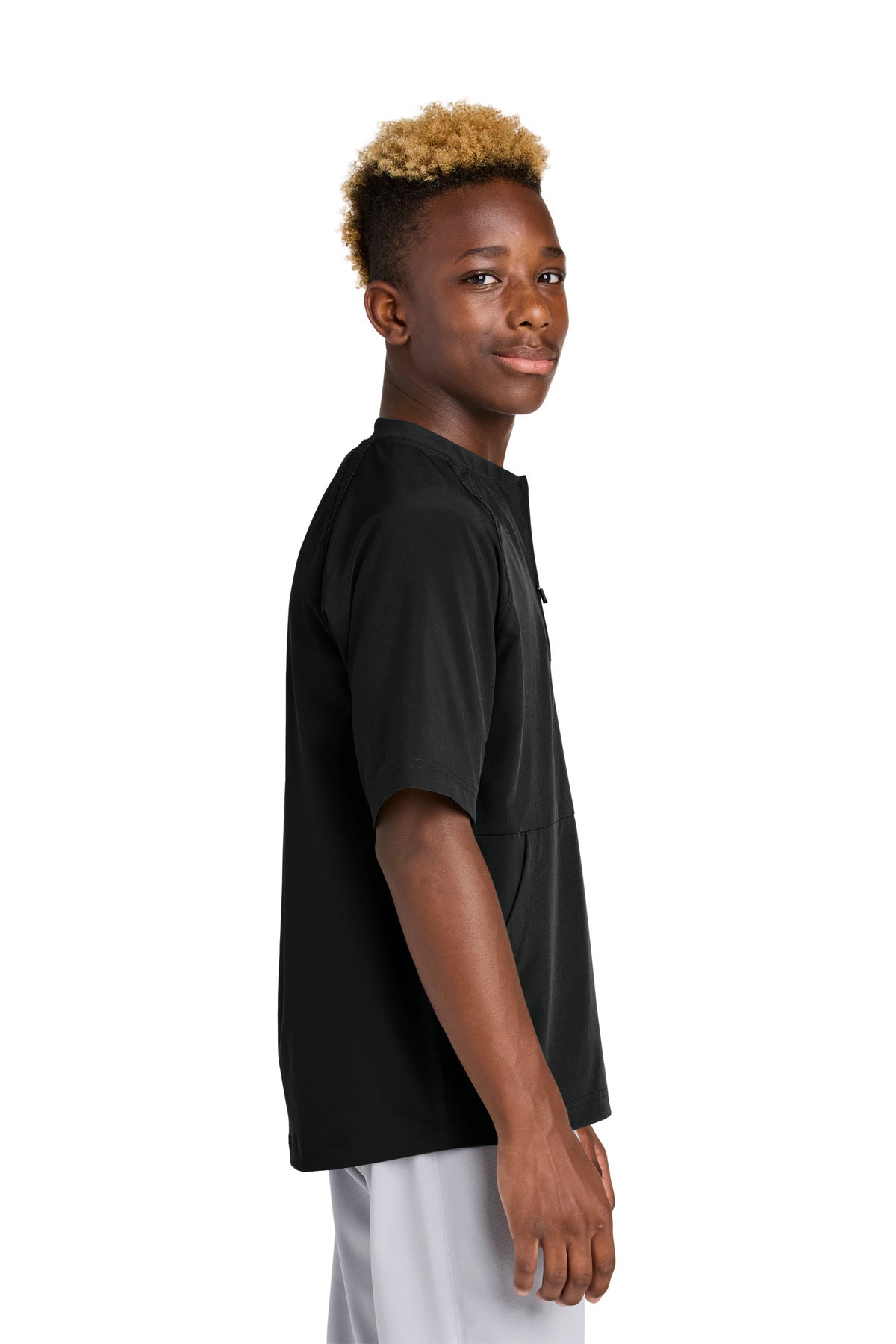 Black Sport-Tek Youth Repeat 1/2-Zip Short Sleeve Jacket YJST489