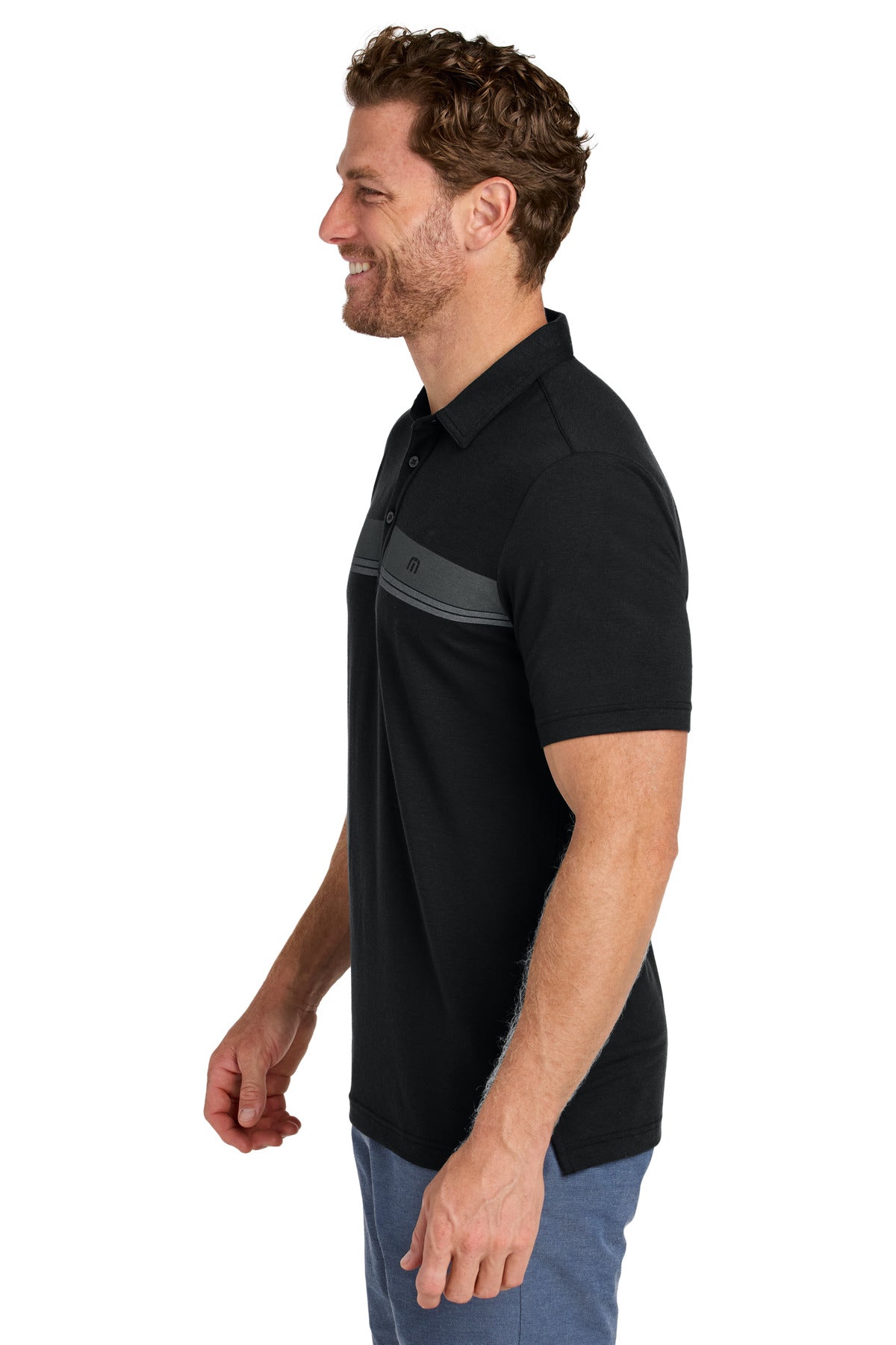 Black TravisMathew Glenview Stripe Polo TMA41462