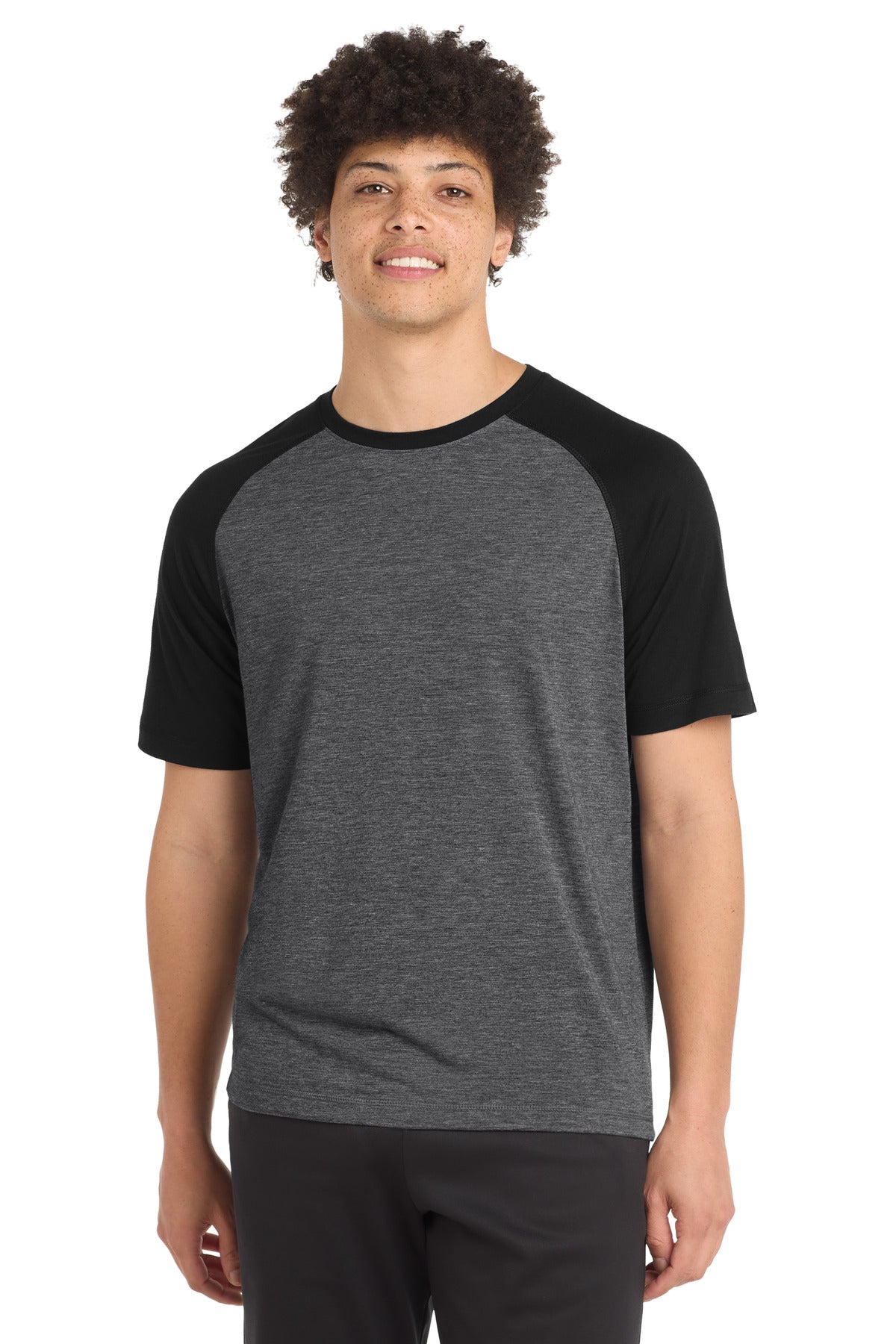 Black TS/DGH Sport-Tek PosiCharge Tri-Blend Wicking Raglan Tee. ST400