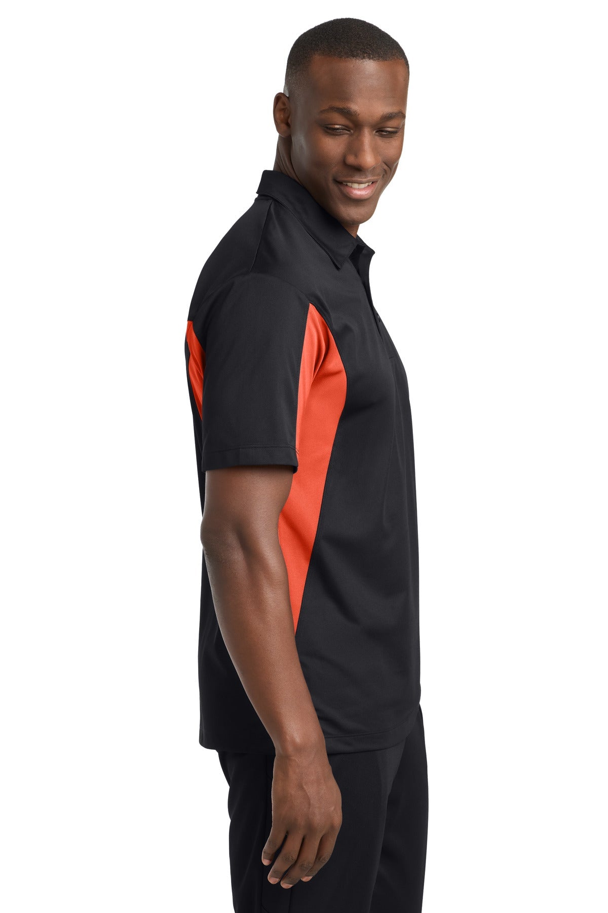 Black/Dp Orng Sport-Tek Side Blocked Micropique Sport-Wick Polo. ST655