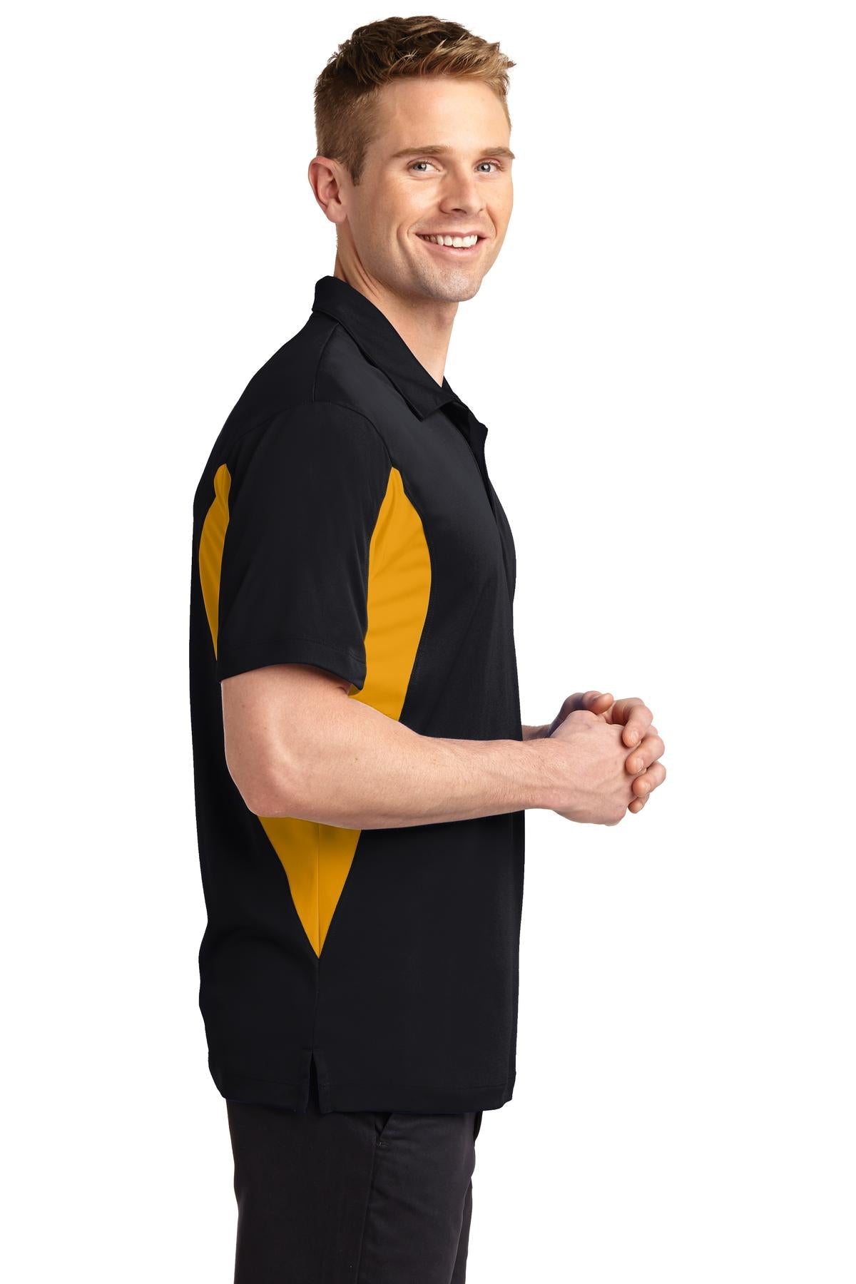 Black/Gold Sport-Tek Side Blocked Micropique Sport-Wick Polo. ST655