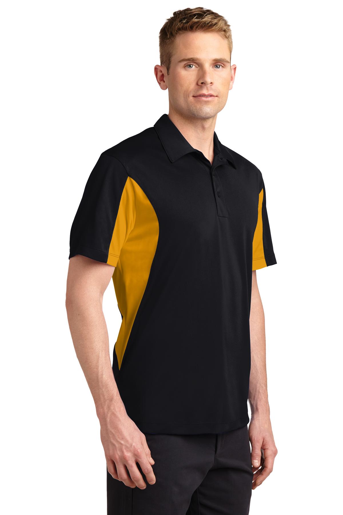 Black/Gold Sport-Tek Side Blocked Micropique Sport-Wick Polo. ST655