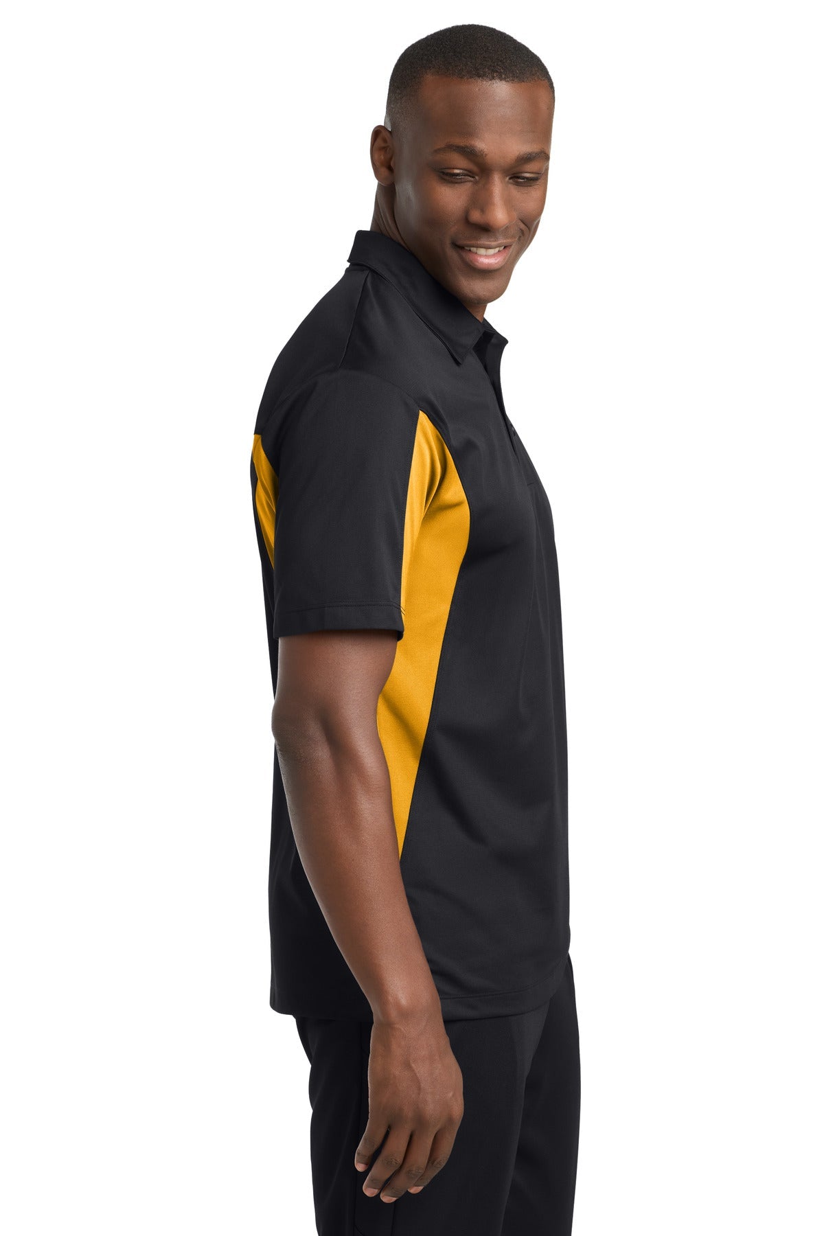 Black/Gold Sport-Tek Side Blocked Micropique Sport-Wick Polo. ST655
