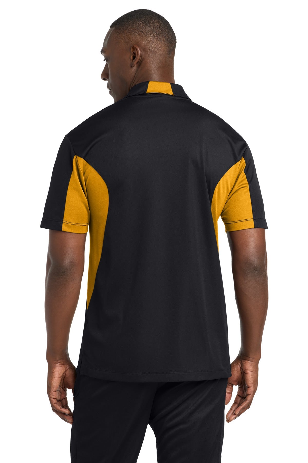 Black/Gold Sport-Tek Side Blocked Micropique Sport-Wick Polo. ST655