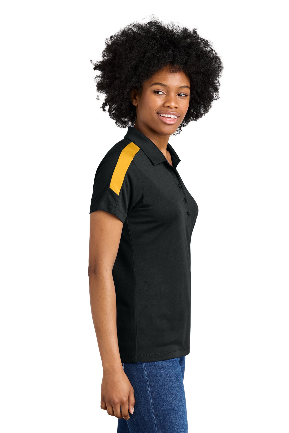 Black/Gold Sport-Tek Women's Competitor United Polo LST104