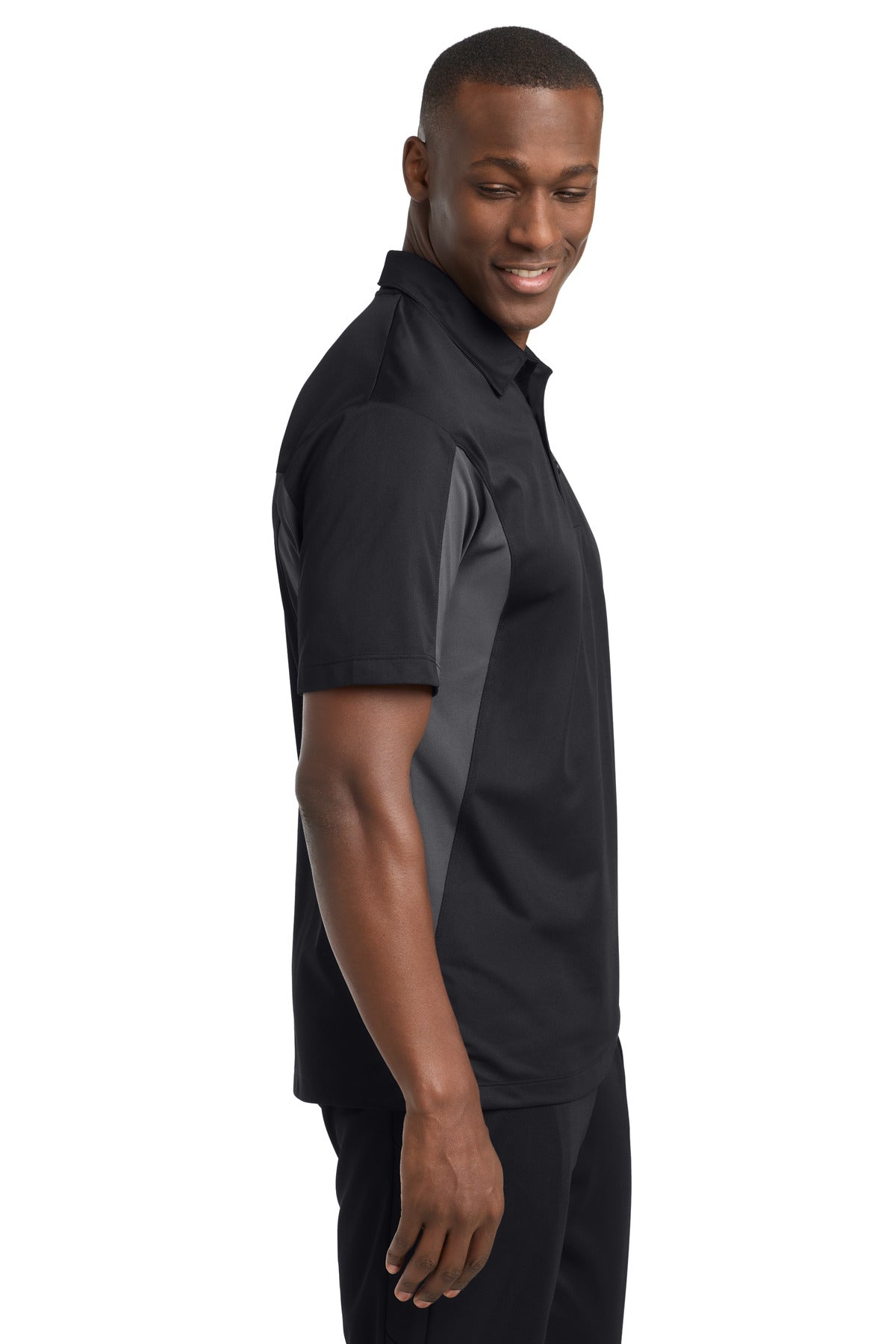 Black/Iron Gry Sport-Tek Side Blocked Micropique Sport-Wick Polo. ST655