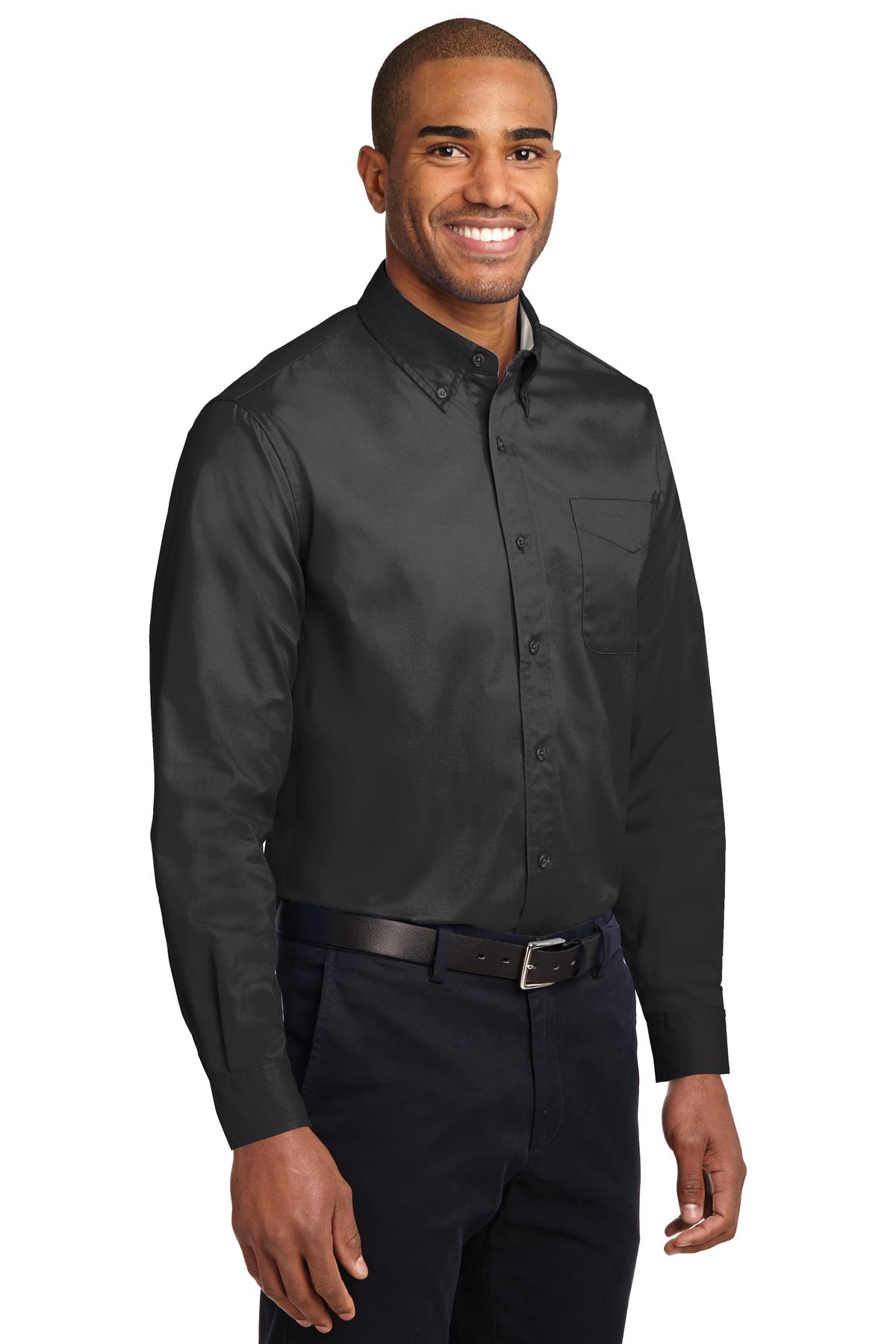 Black/Lt Stone Port Authority Extended Size Long Sleeve Easy Care Shirt S608ES