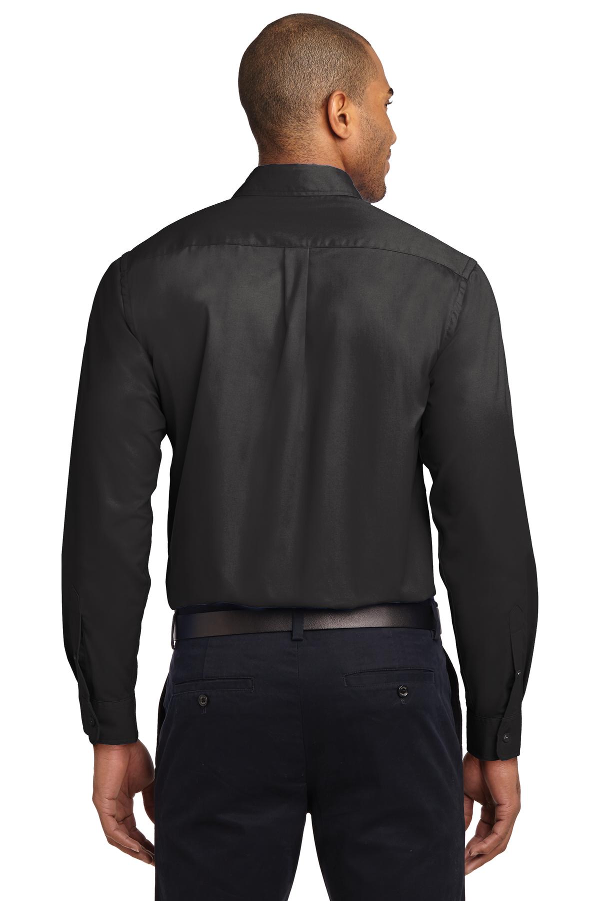 Black/Lt Stone Port Authority Long Sleeve Easy Care Shirt S608