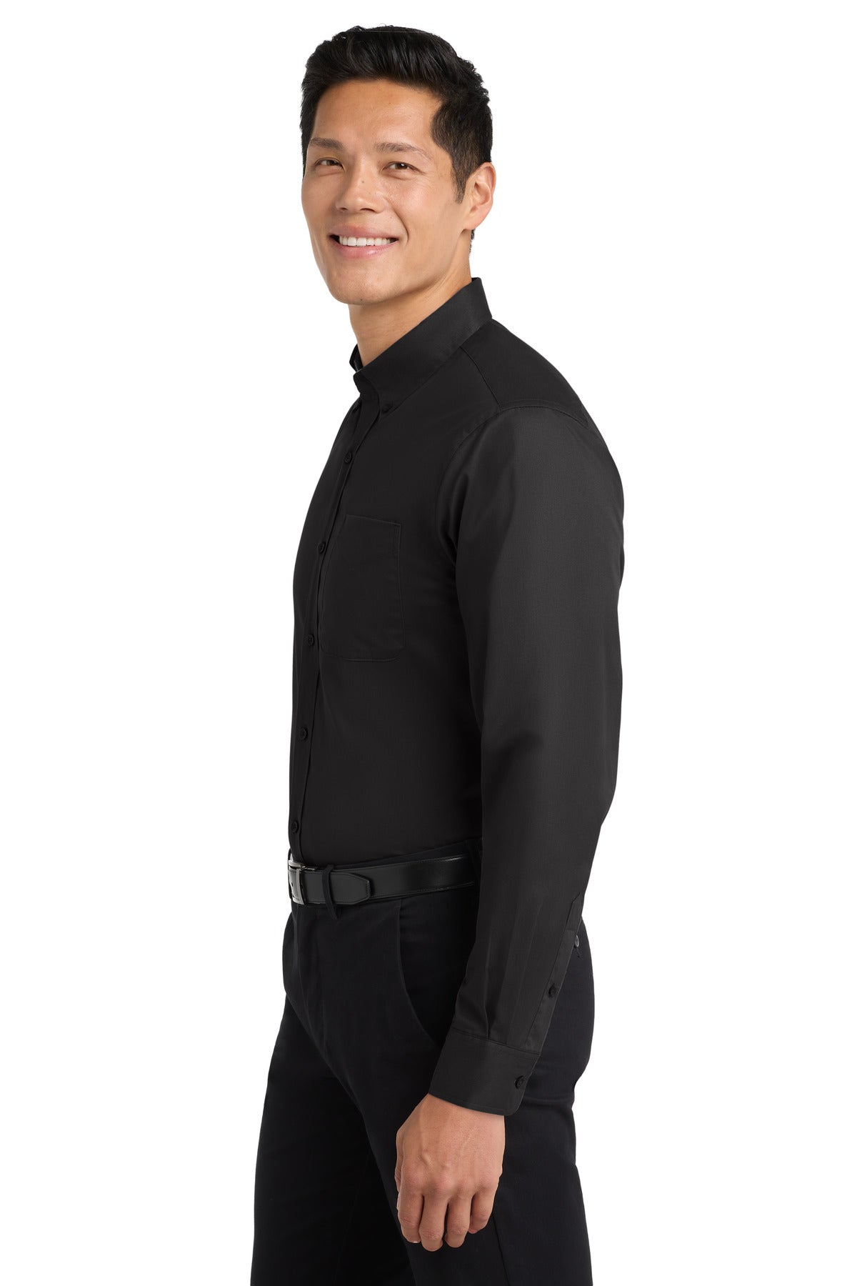 Black/Lt Stone Port Authority Long Sleeve Easy Care Shirt S608