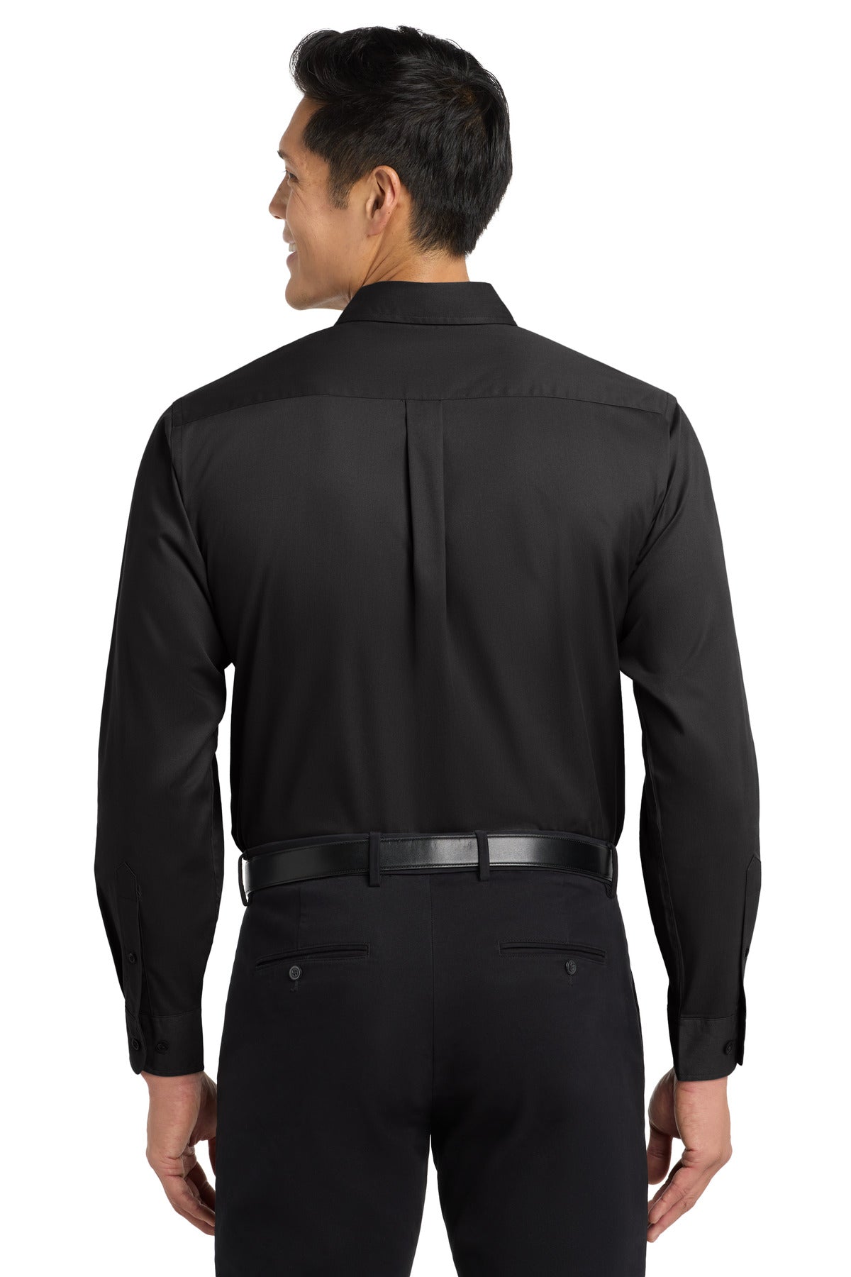 Black/Lt Stone Port Authority Long Sleeve Easy Care Shirt S608