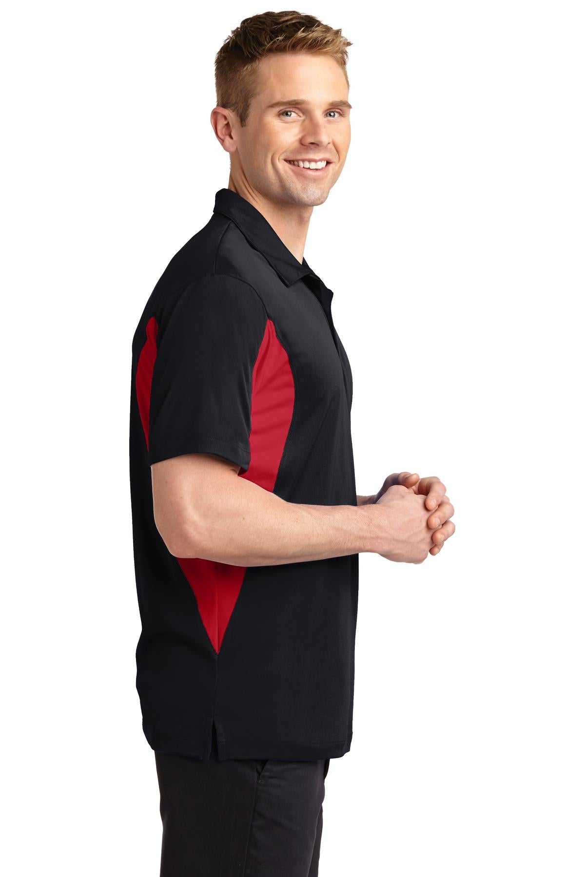 Black/Red Sport-Tek Side Blocked Micropique Sport-Wick Polo. ST655