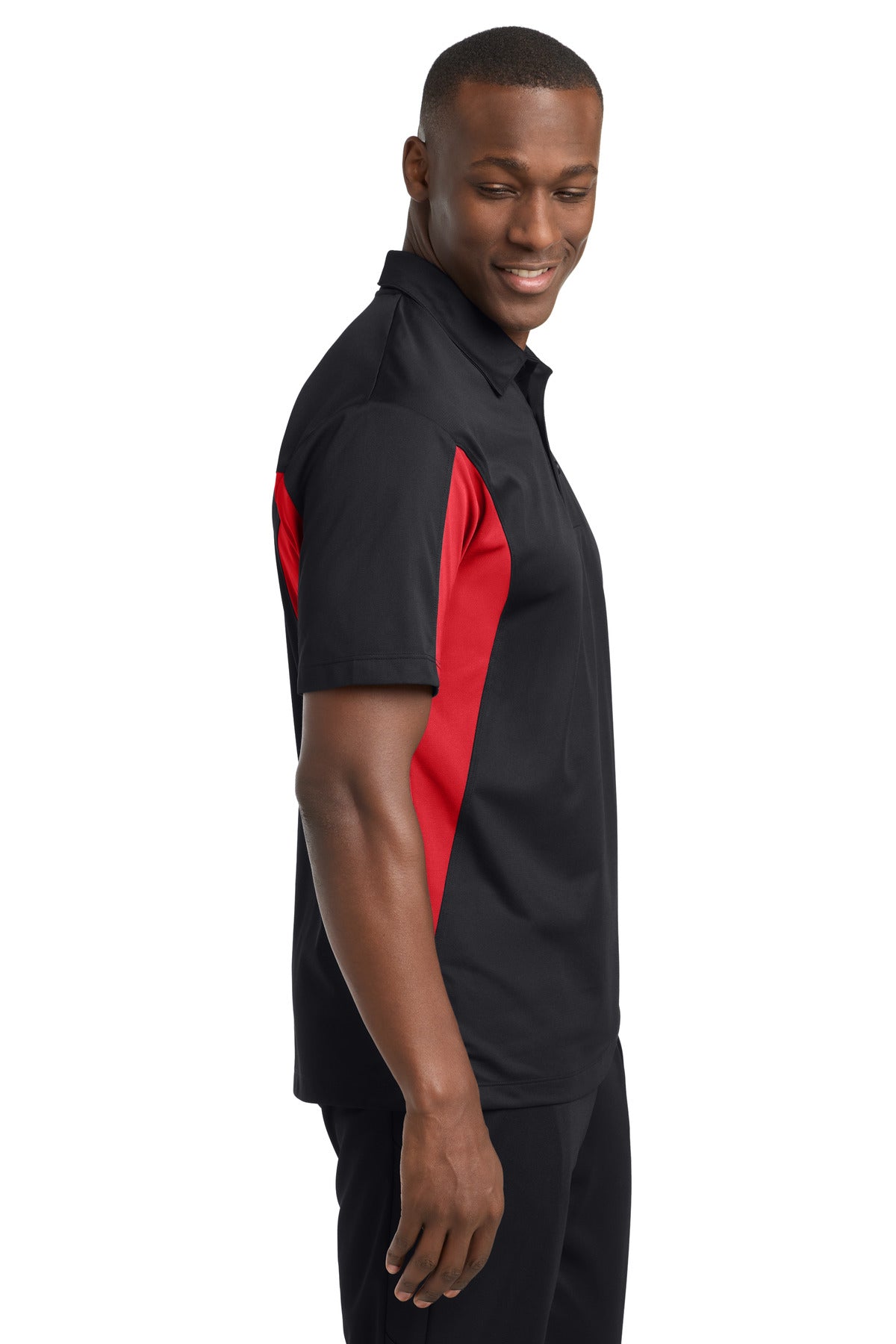 Black/Red Sport-Tek Side Blocked Micropique Sport-Wick Polo. ST655