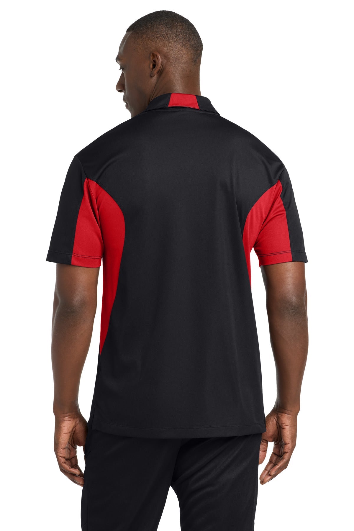 Black/Red Sport-Tek Side Blocked Micropique Sport-Wick Polo. ST655