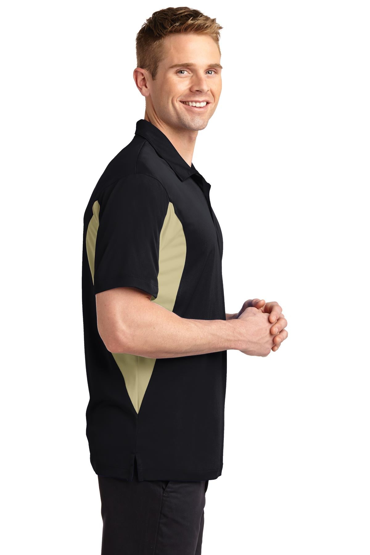 Black/Vgs Gold Sport-Tek Side Blocked Micropique Sport-Wick Polo. ST655