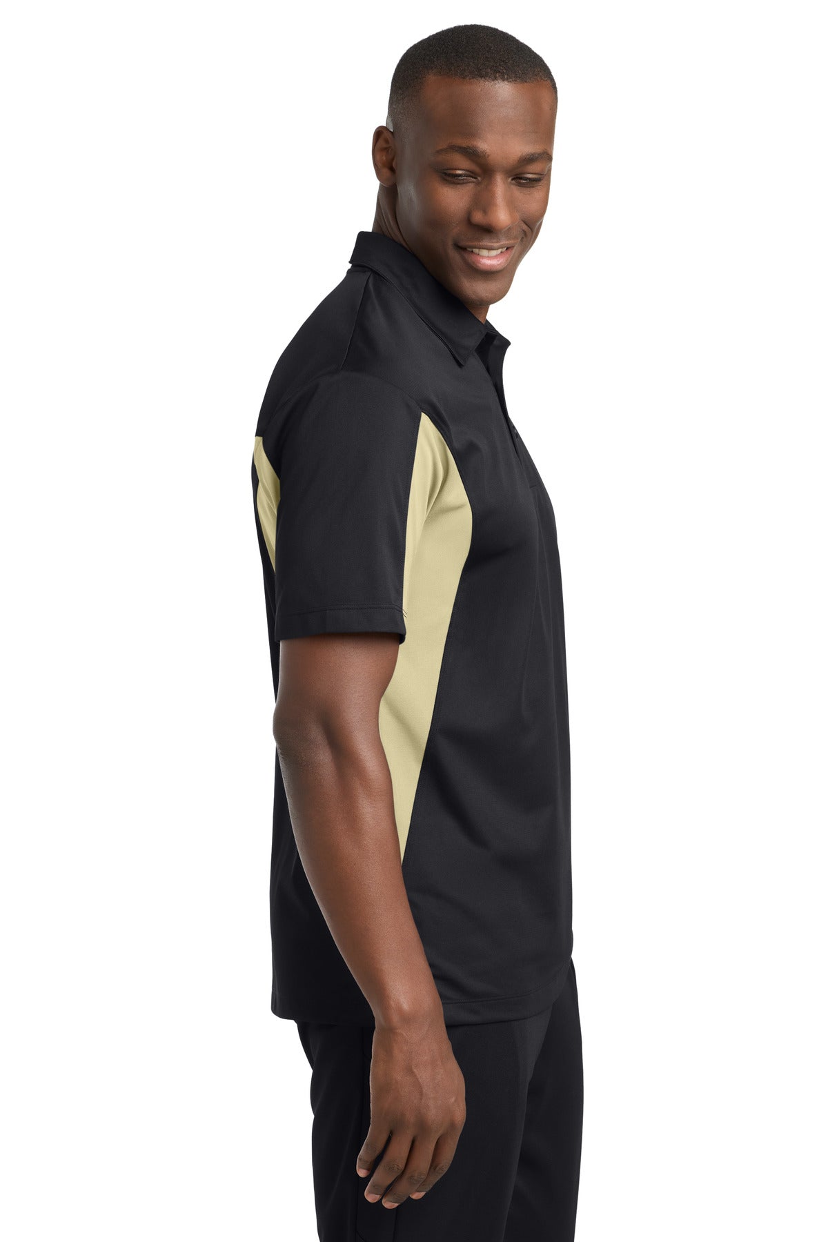 Black/Vgs Gold Sport-Tek Side Blocked Micropique Sport-Wick Polo. ST655